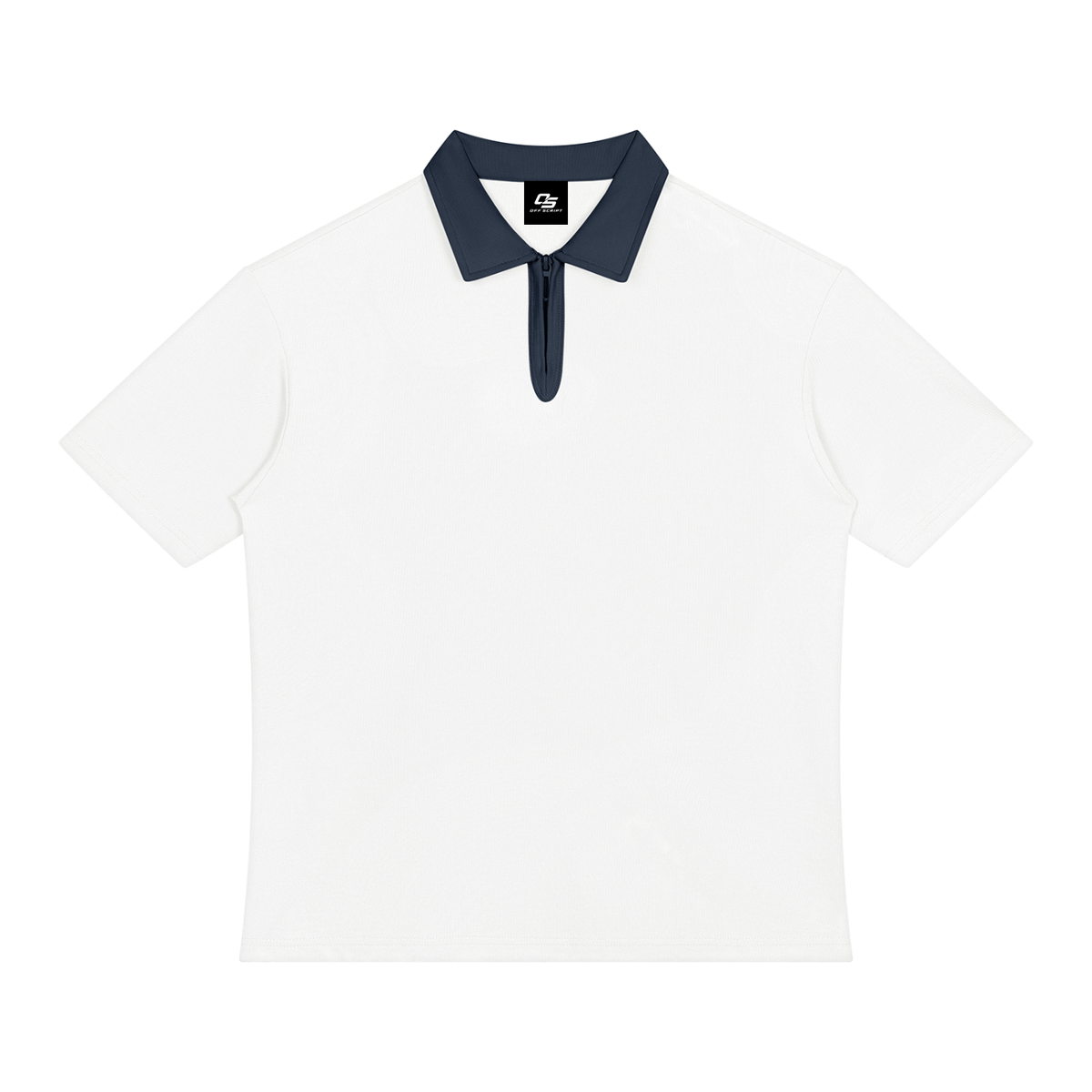White with Navy Blue Unisex Color Block Quarter-Zip Polo Shirt front product view