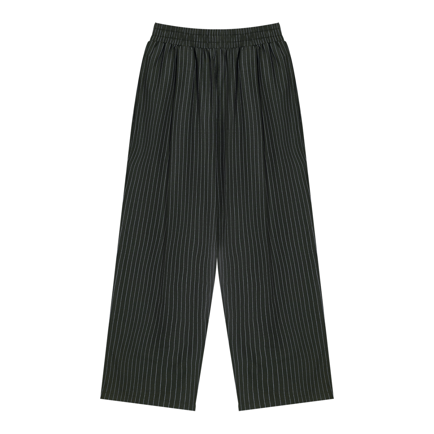 Unisex Striped Pleated Pants in Black — front view