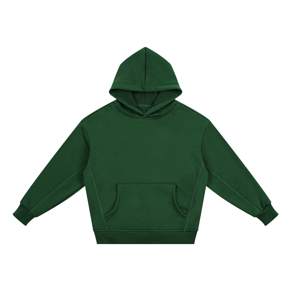 Essential kids' fleece hoodie in Blackish Green – front view