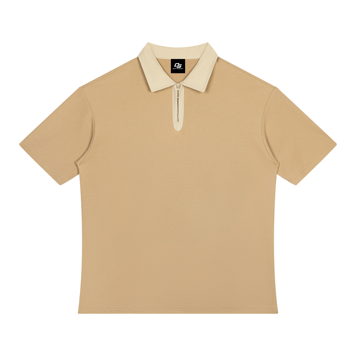Khaki with Beige Camel Unisex Color Block Quarter-Zip Polo Shirt front product view