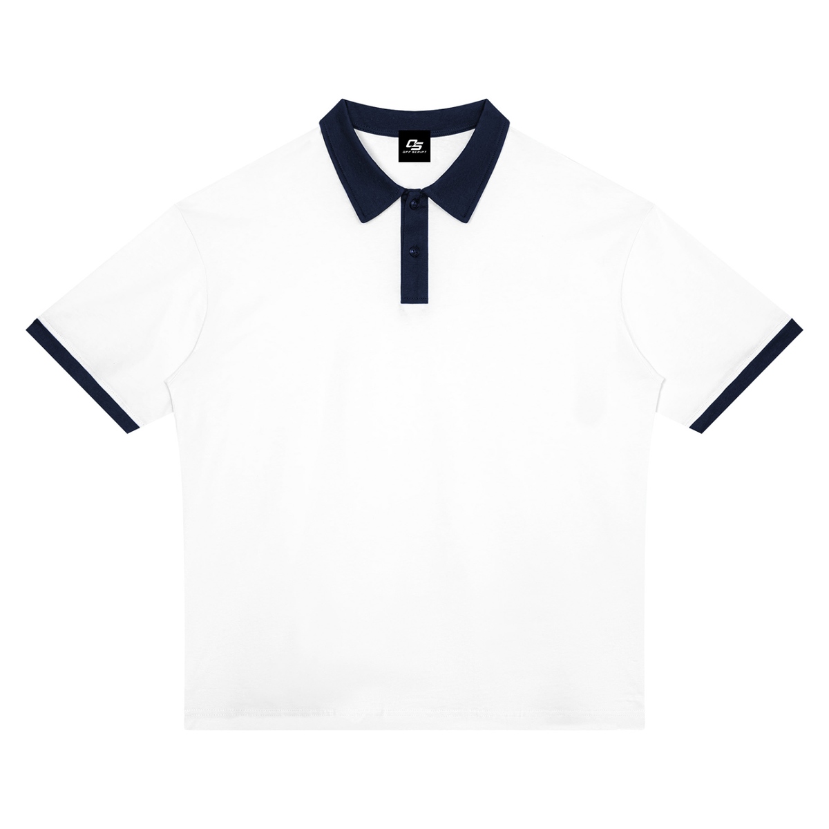 White with Navy Blue Unisex Color Block Polo Shirt front product view
