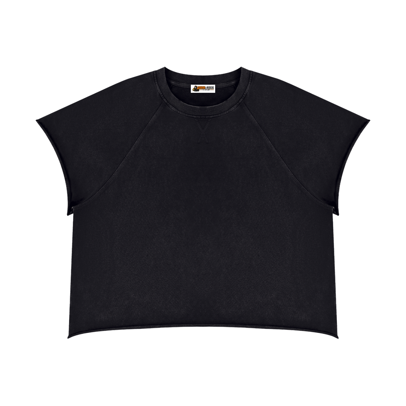 Vintage-Wash Raw-Edge Boxy T-Shirt in Black — front view