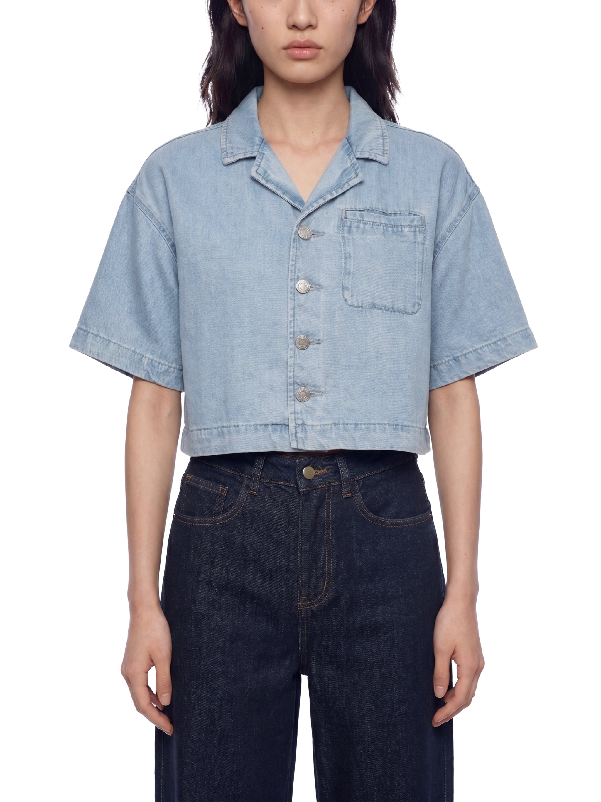 Women’s Vintage-Wash Boxy Cropped Shirt