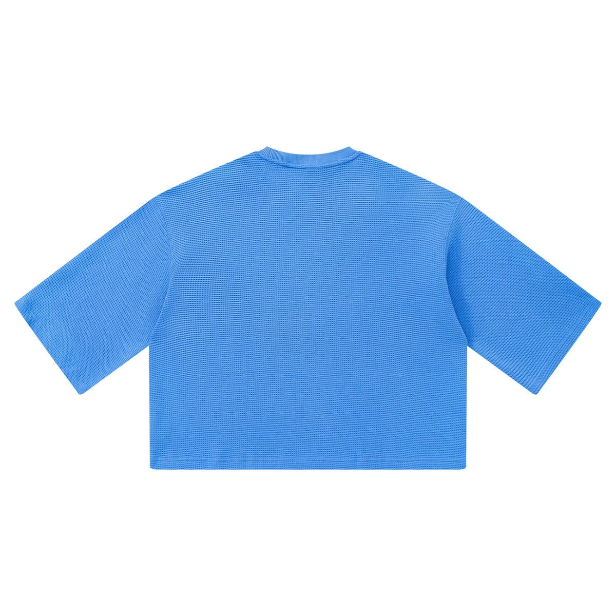 Off Script Waffle Boxy T-Shirt - Colourful Blue back view