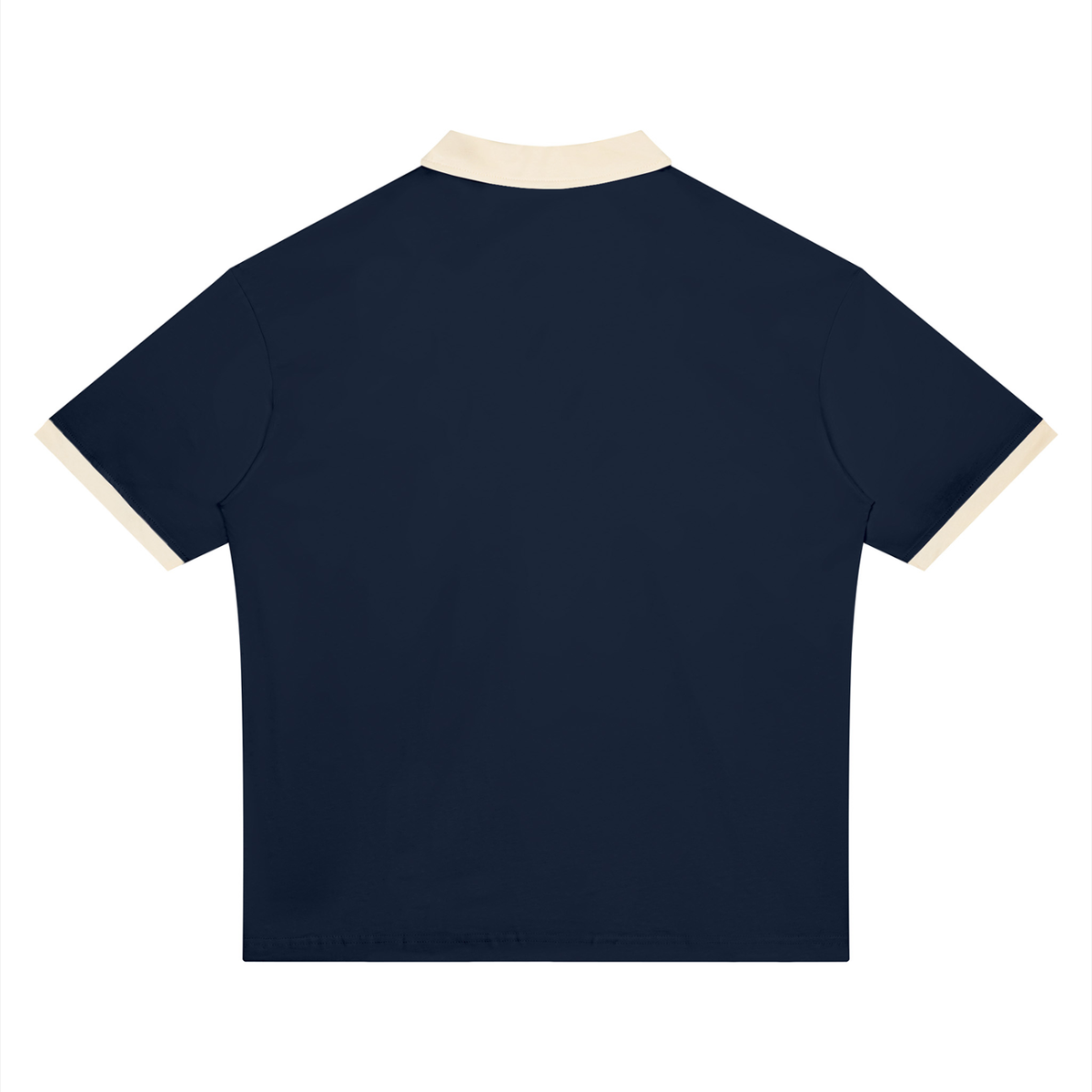 Navy Blue with Apricot Unisex Color Block Polo Shirt back product view