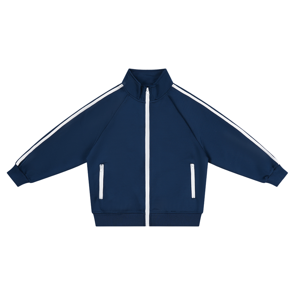 Kids’ Contrast Tape Coach Jacket in Royal Blue — front view