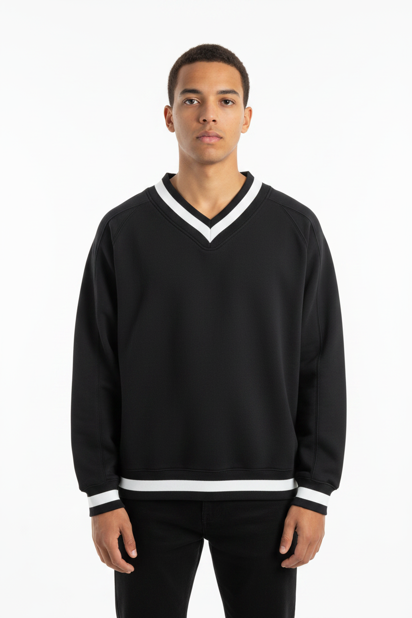 V-Neck Contrast Collar Boxy Sweatshirt