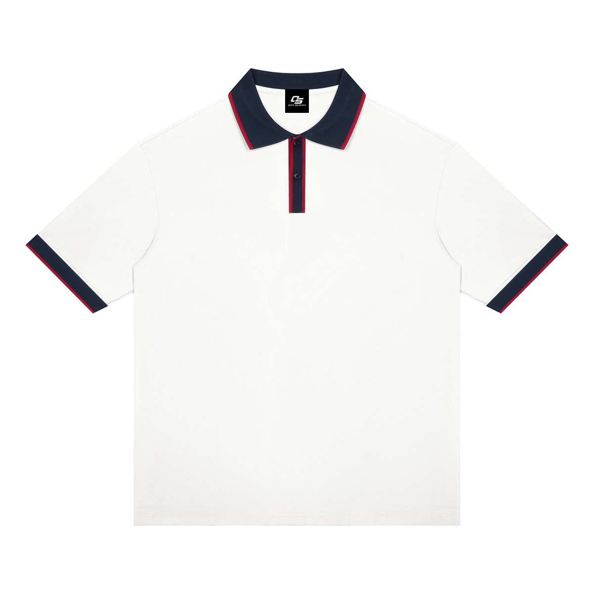 White with Navy Blue Unisex Color Block Polo Shirt front product view