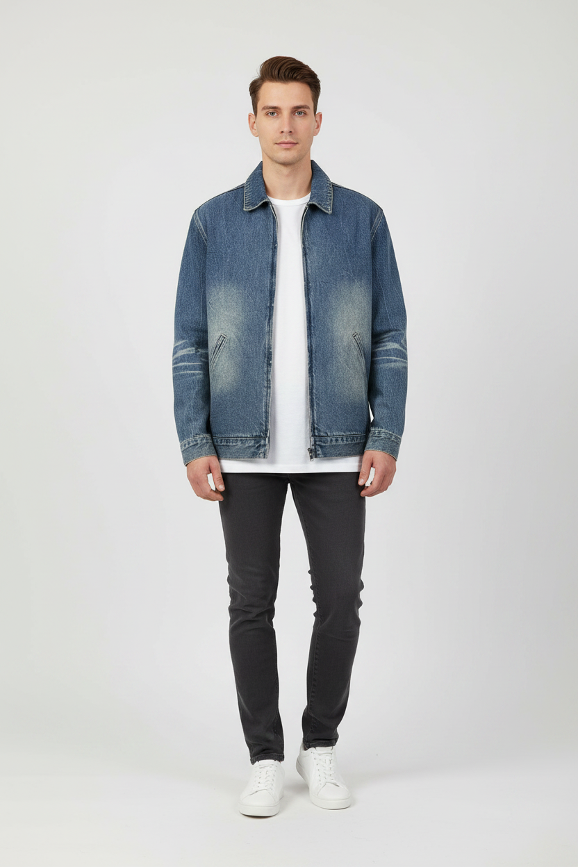 Vintage Wash Zip Up Denim Jacket