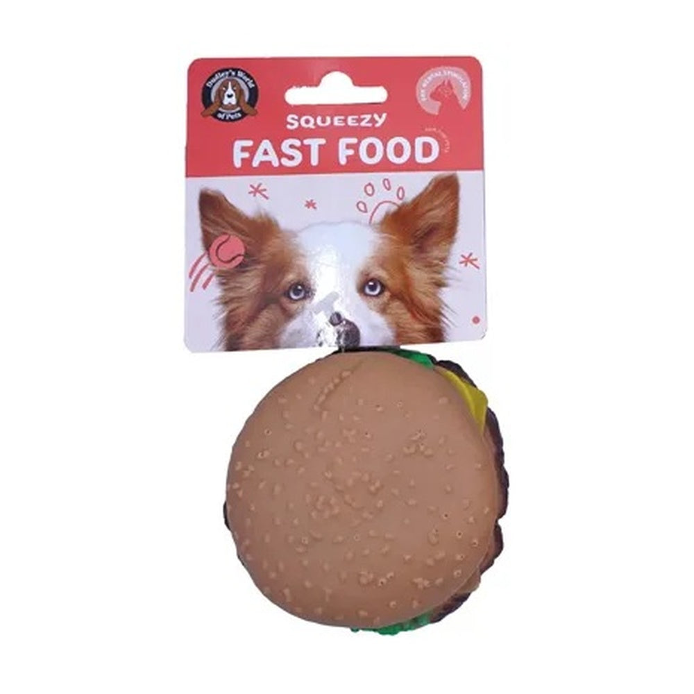 Hamburger food squeeze dog toy