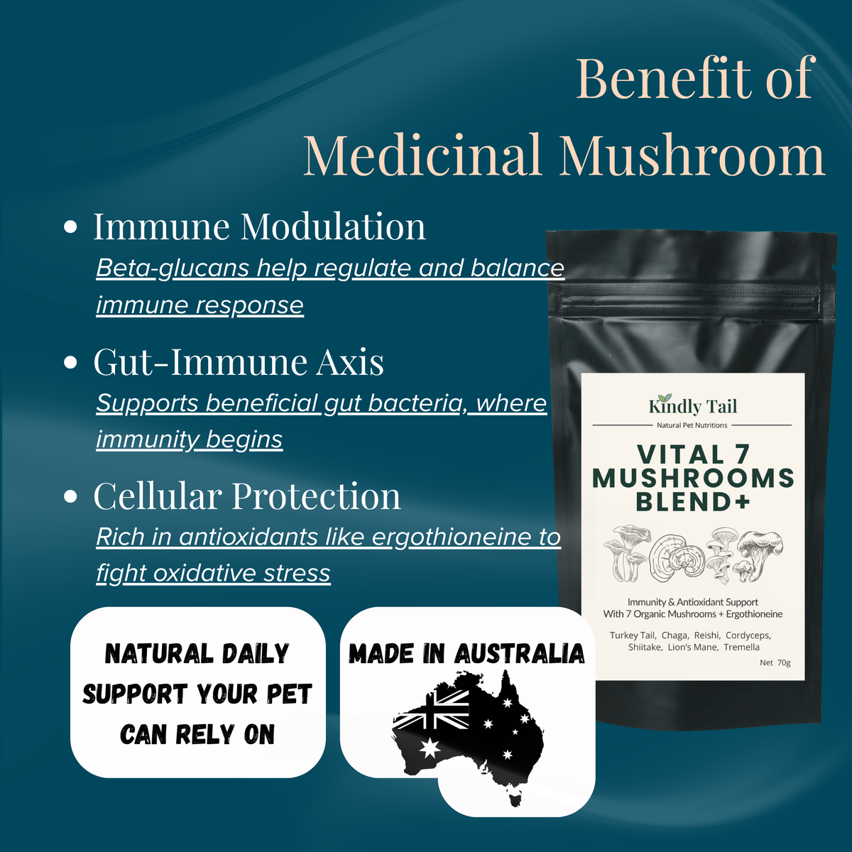 Vital 7 Organic Mushrooms Blend+ Ergothioneine For Dog and Cat