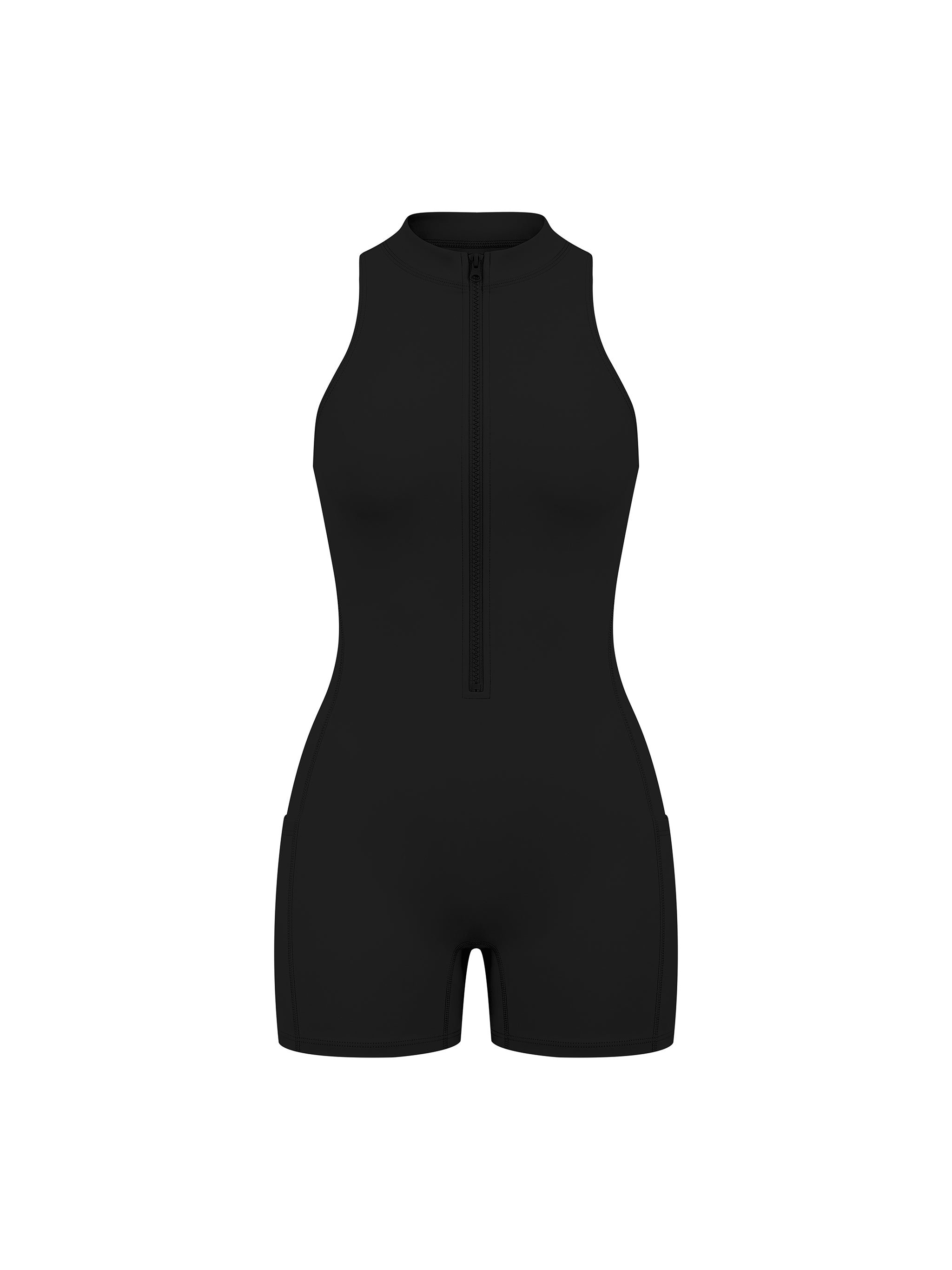 Women’s quarter-zip yoga romper in black