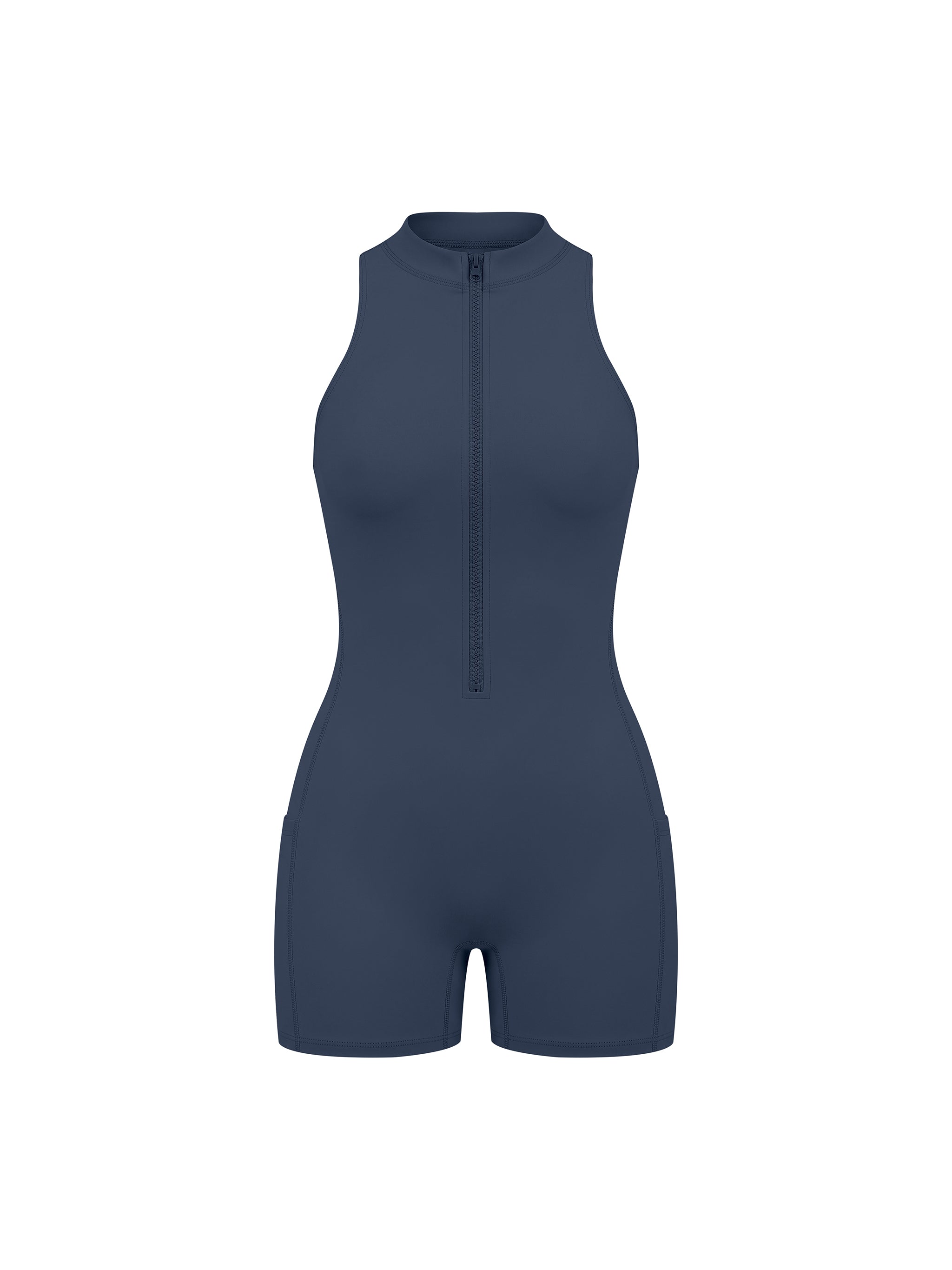Women’s quarter-zip yoga romper in navy blue