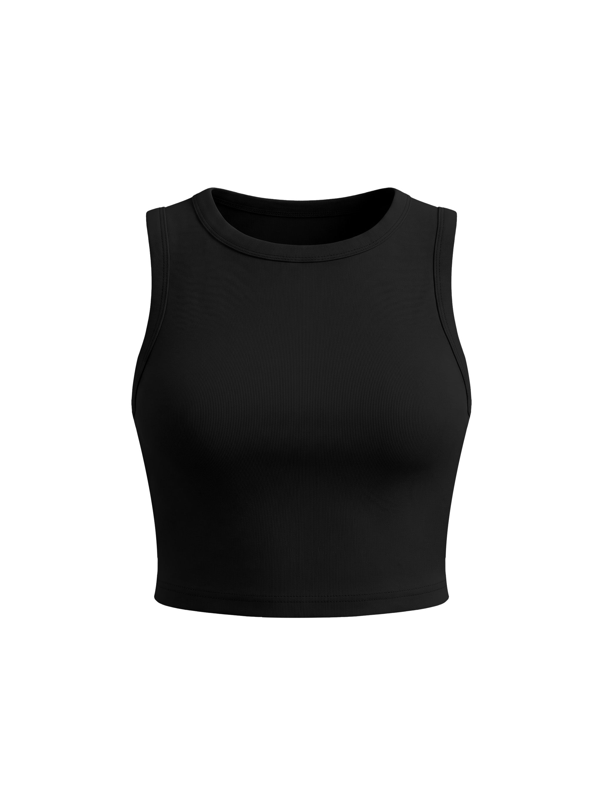 Women’s Tight Crewneck Crop Tank Top in Black — front view