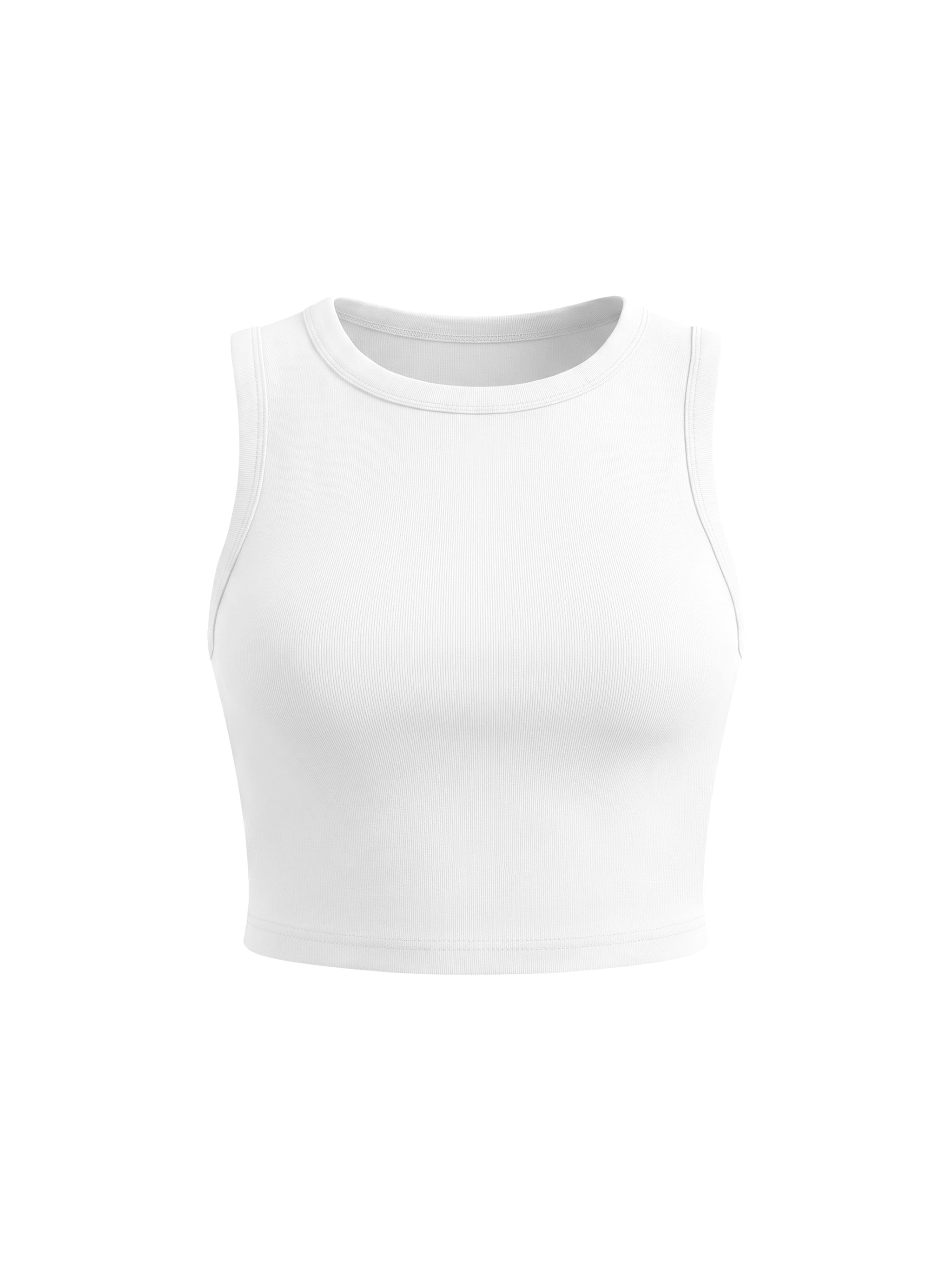 Women’s Tight Crewneck Crop Tank Top in White — front view