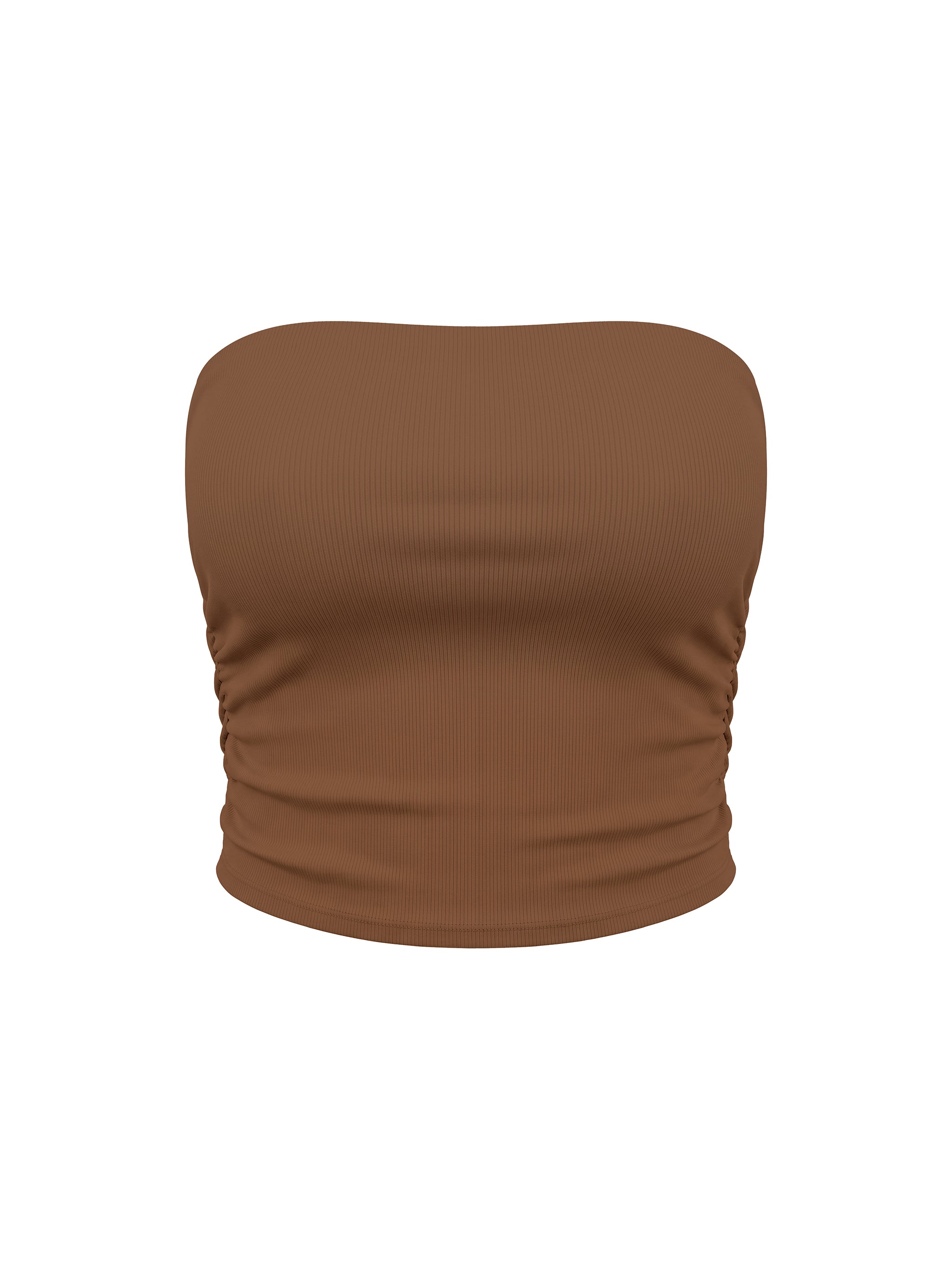Women’s ruched cropped yoga tube top in brown