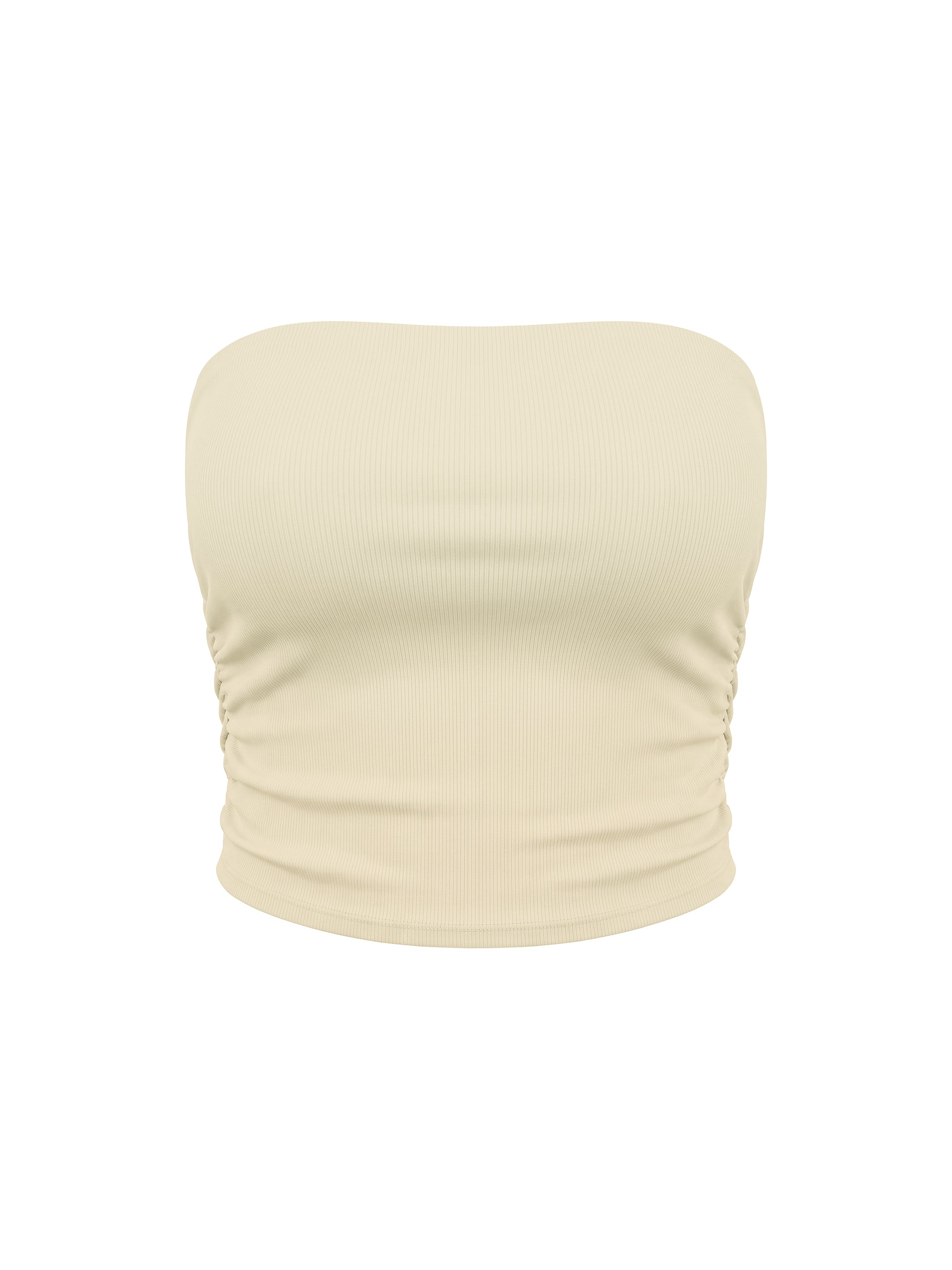 Women’s ruched cropped yoga tube top in light apricot