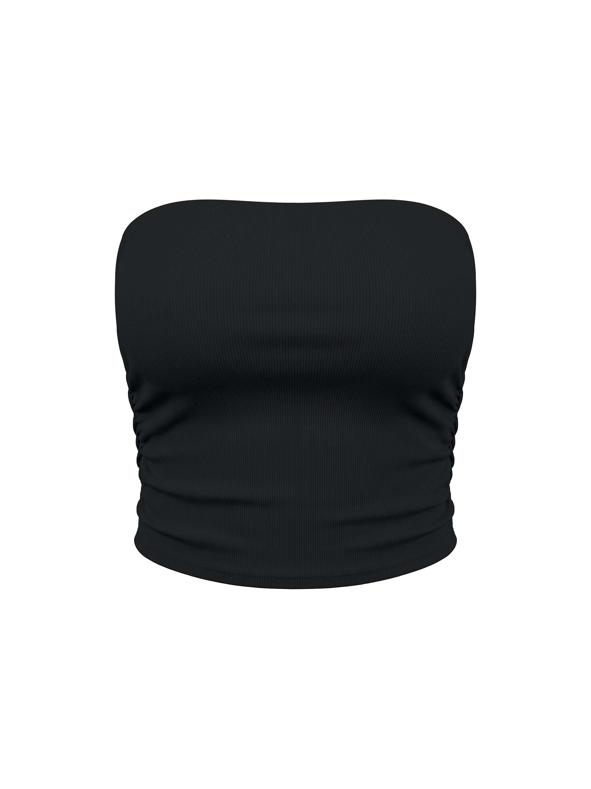 Women’s ruched cropped yoga tube top in black