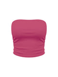 Women’s ruched cropped yoga tube top in rose red