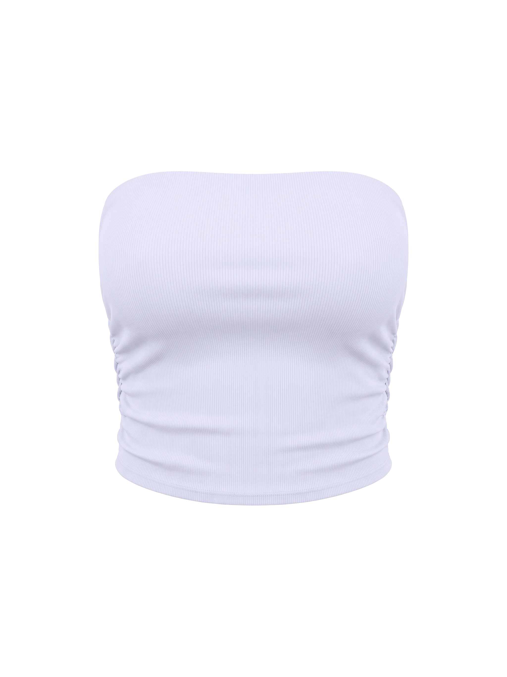 Women’s ruched cropped yoga tube top in light purple