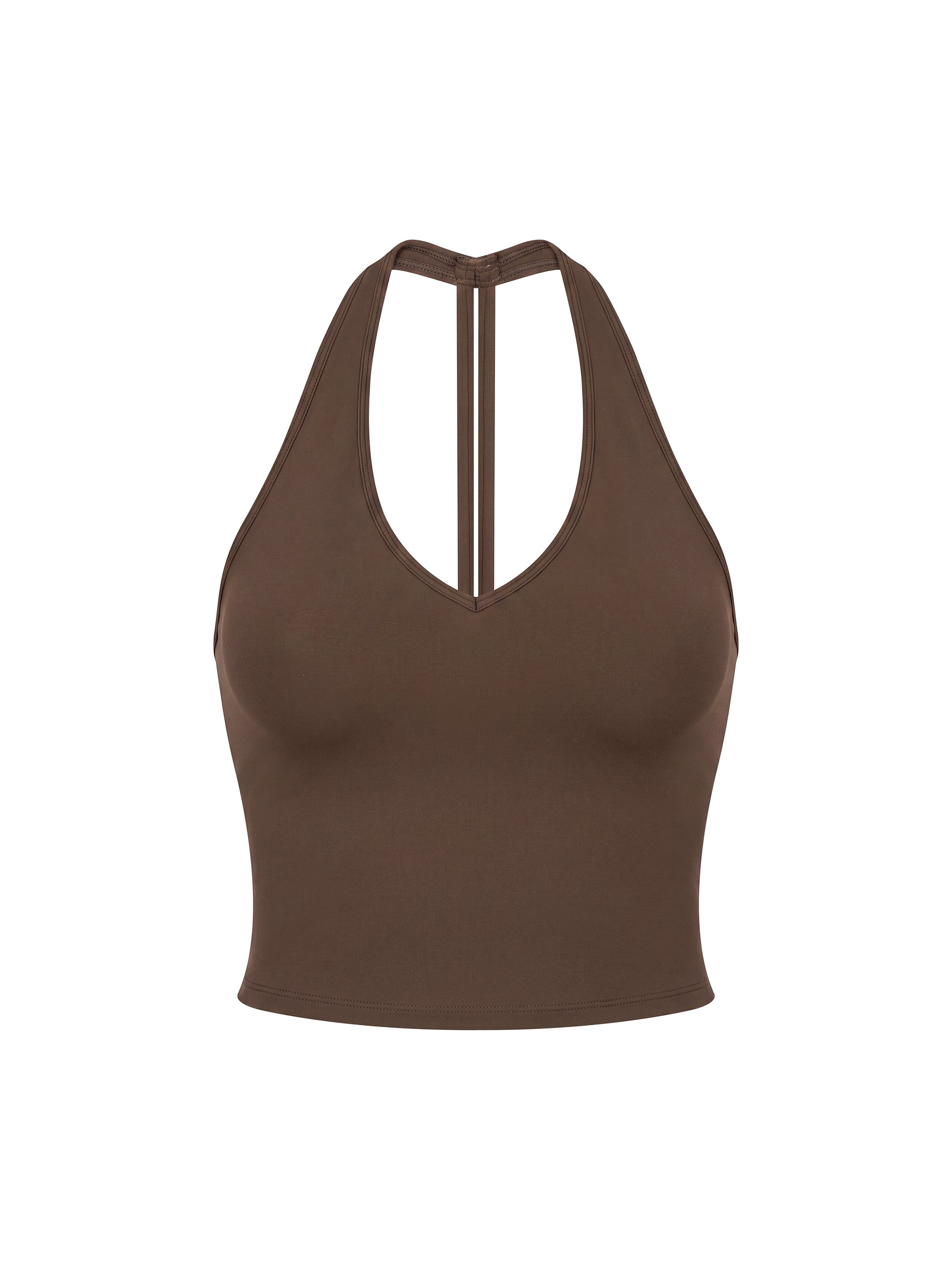 Women’s halter V-neck yoga tank top in brown