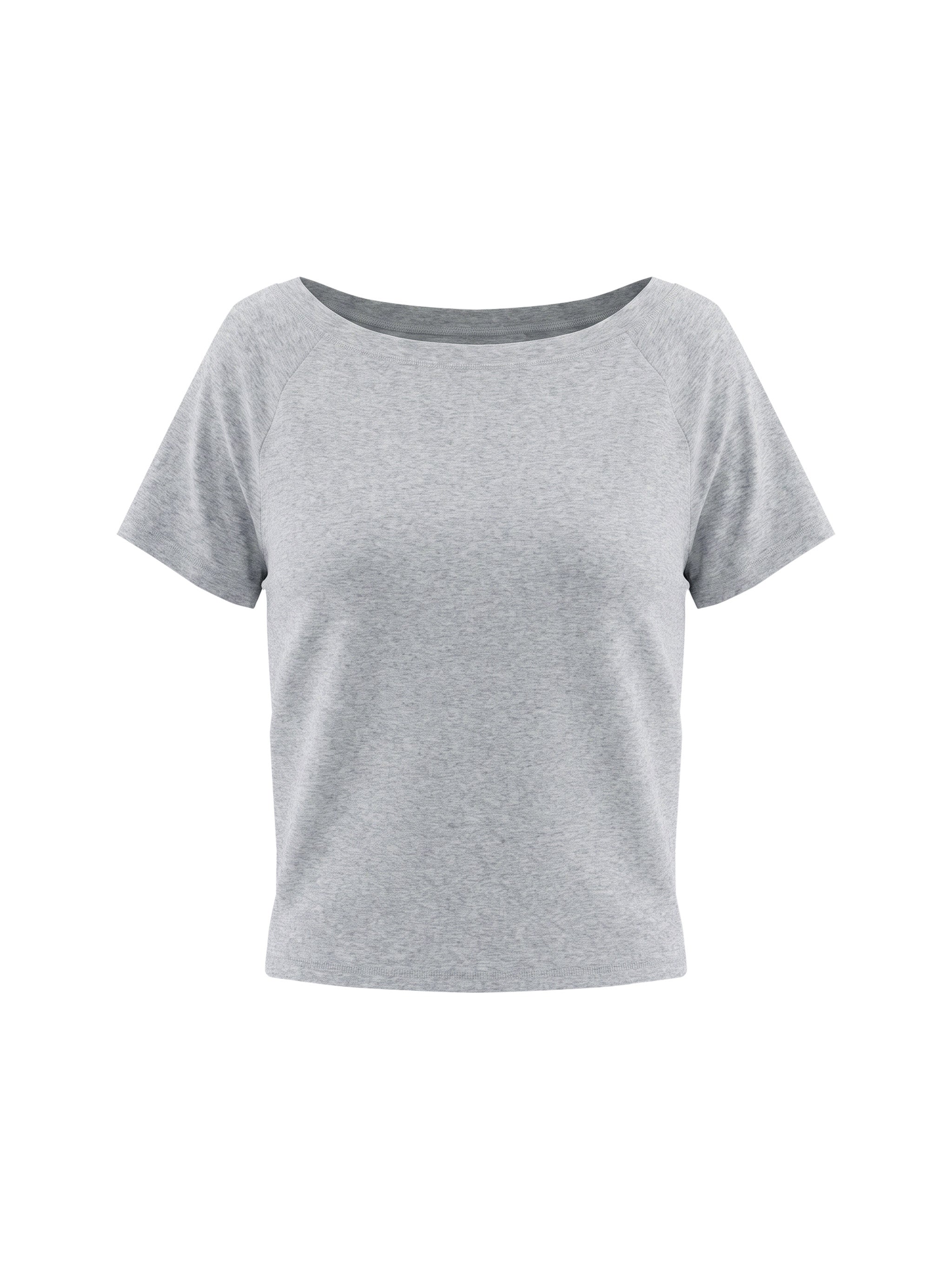Women’s Boatneck Raglan T-Shirt in Flower Grey — front view