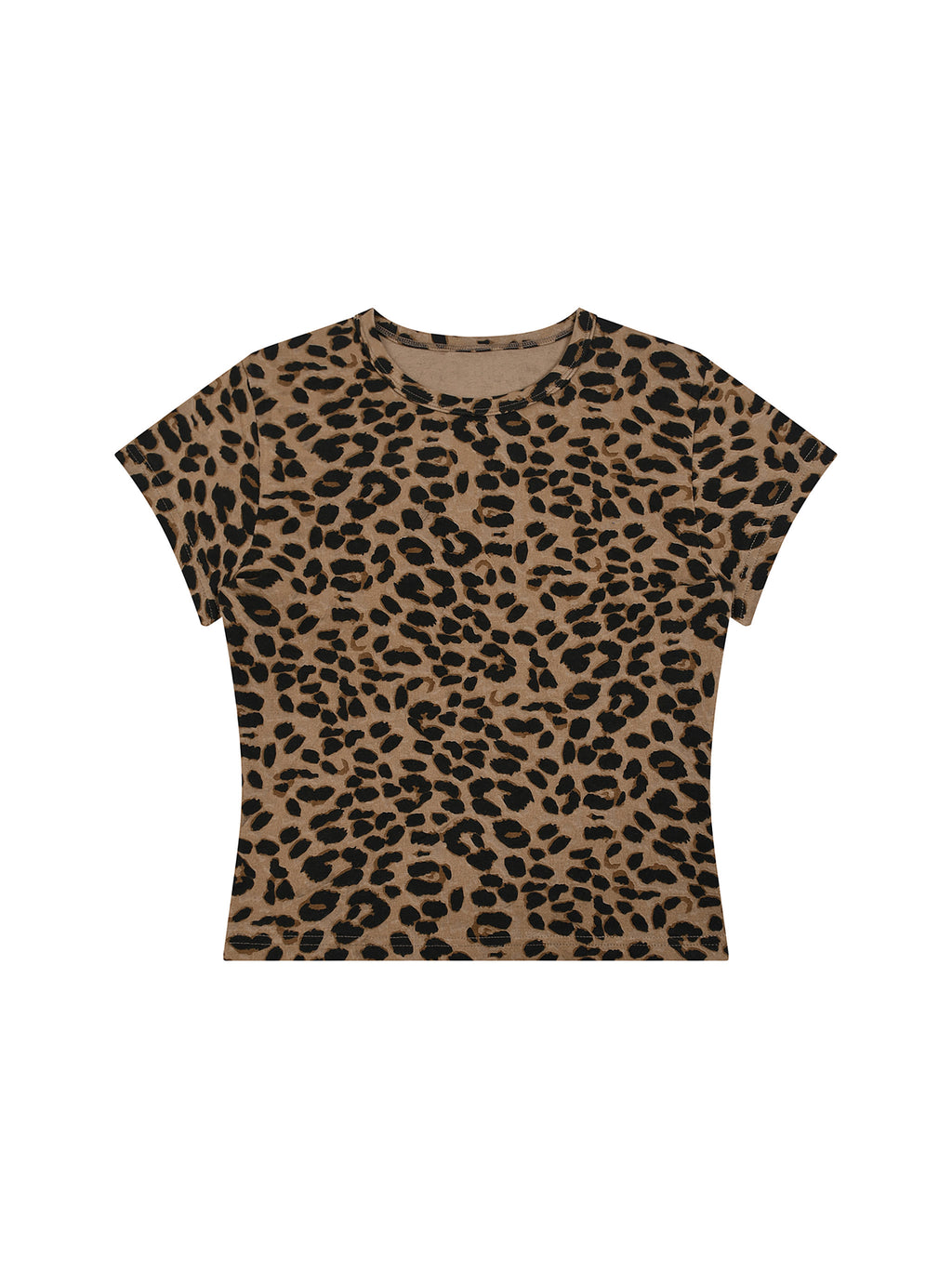 Women's Leopard Print Crop T-Shirt in Leopard Brown – front view