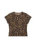 Women's Leopard Print Crop T-Shirt in Leopard Brown – front view