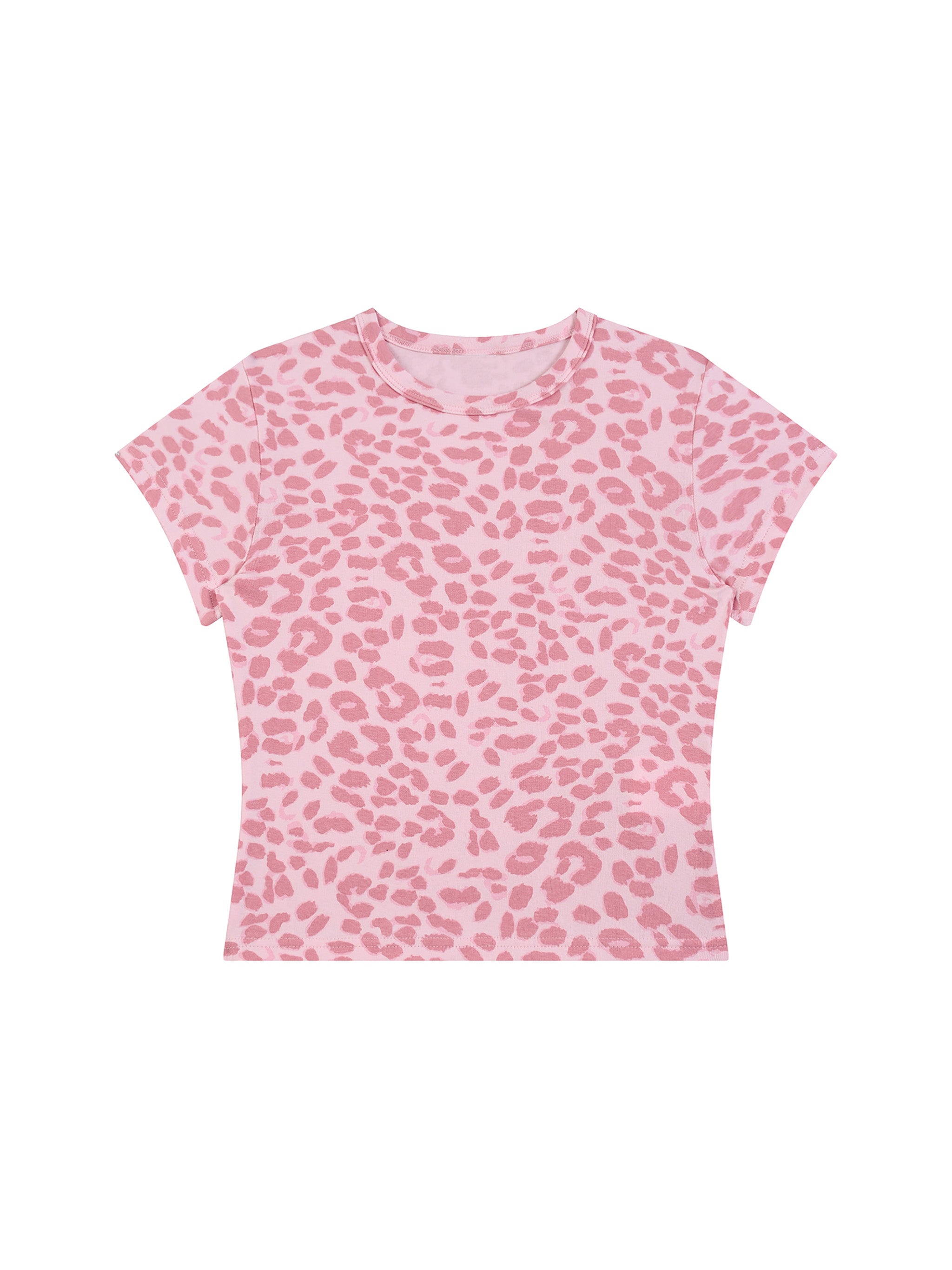 Women's Leopard Print Crop T-Shirt in Leopard Light Pink – front view