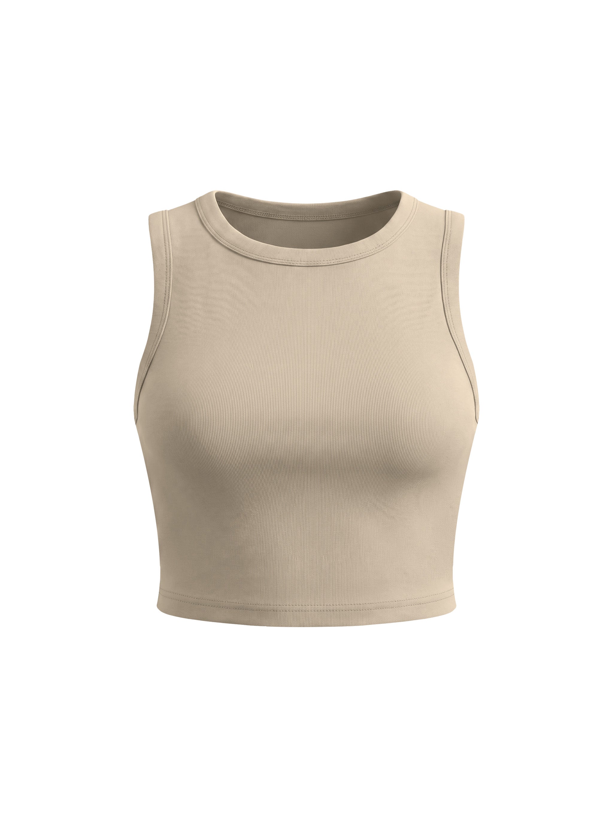 Women’s Tight Crewneck Crop Tank Top in Khaki — front view