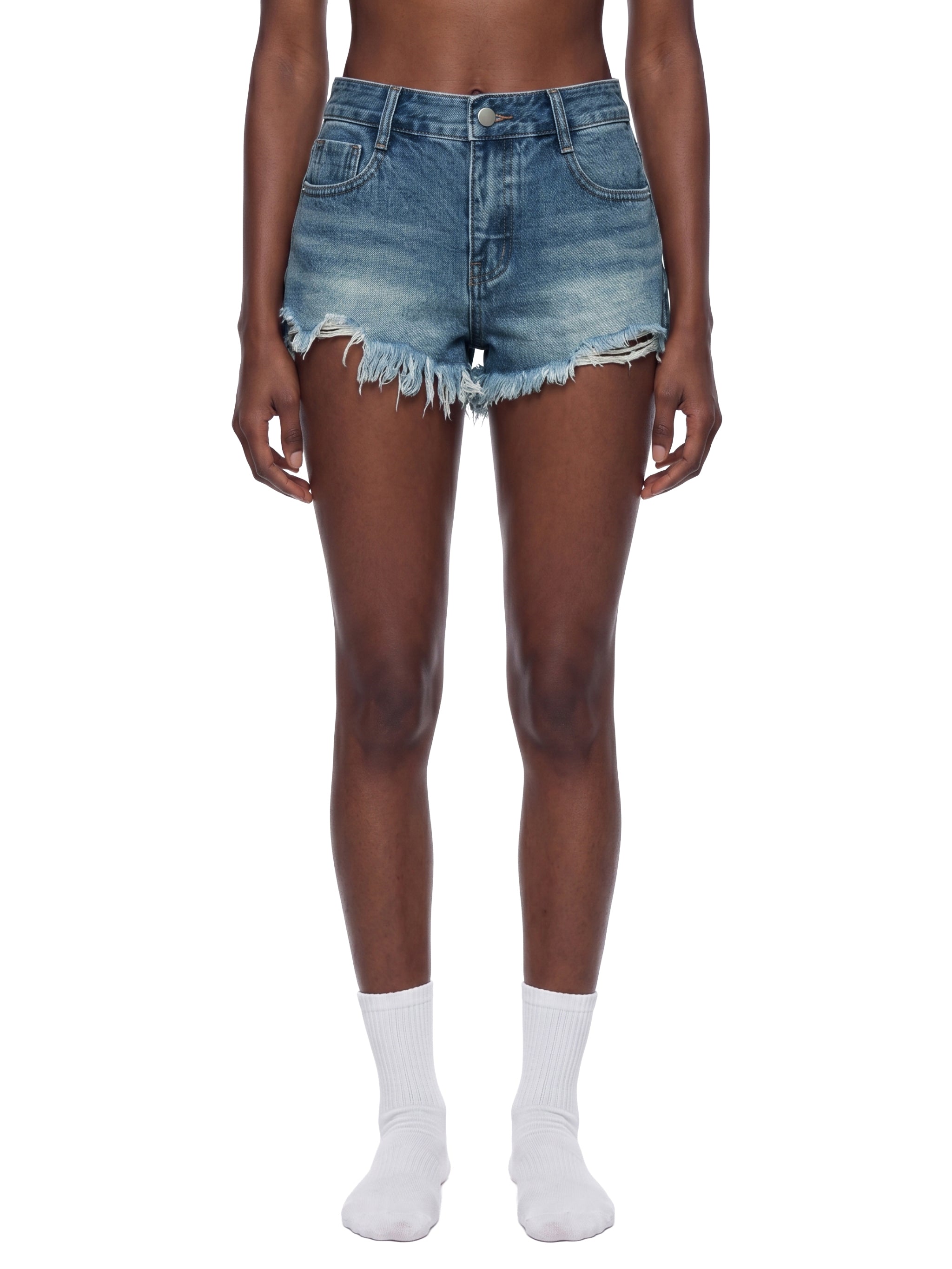 Women’s Vintage Wash Raw Hem Denim Shorts