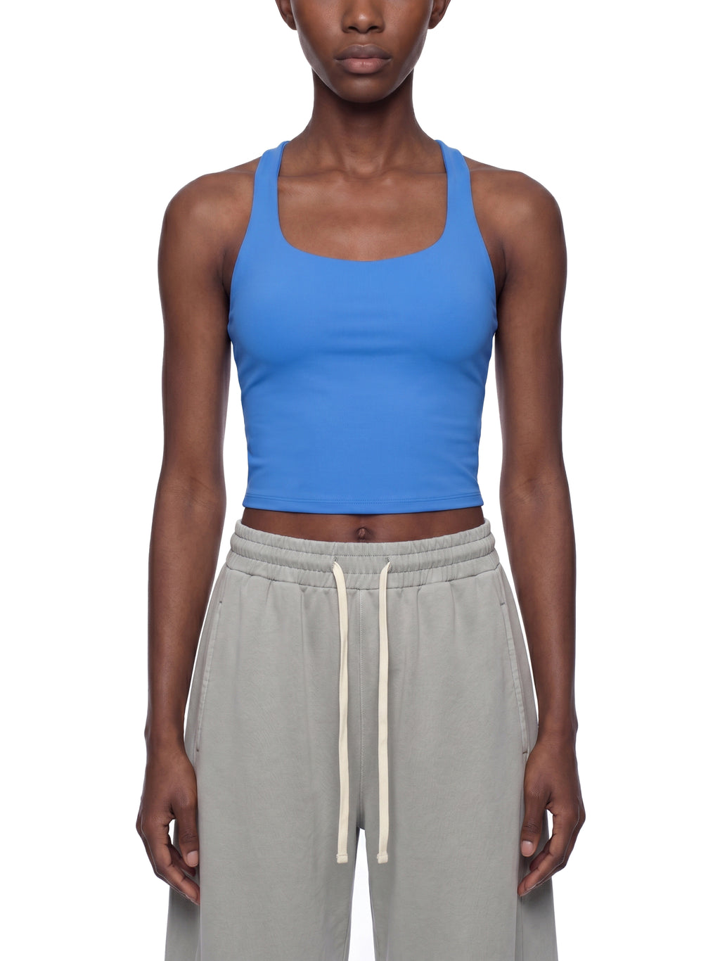 Women’s tight fit yoga tank top modelled view
