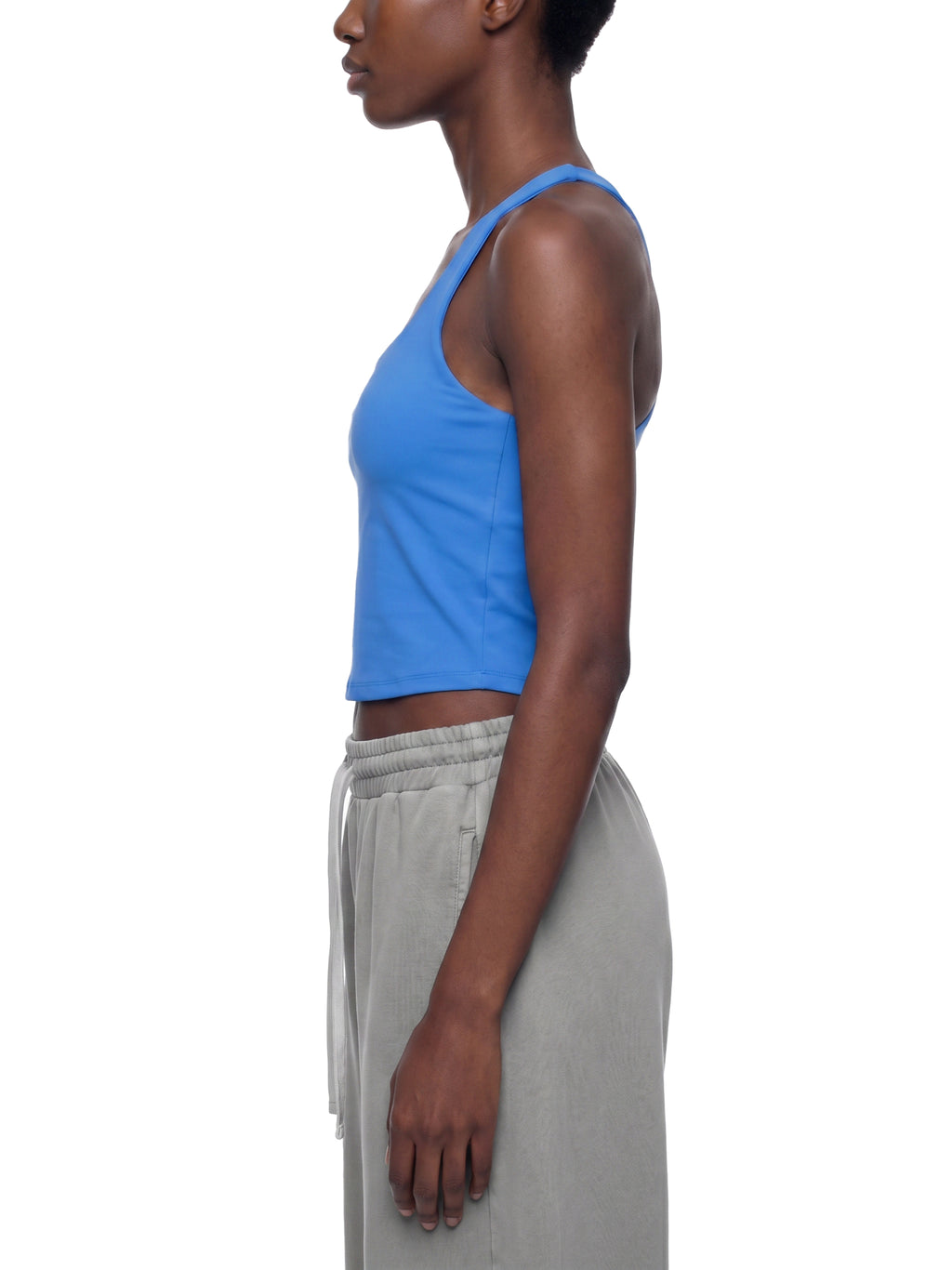 Women’s tight fit yoga tank top modelled view