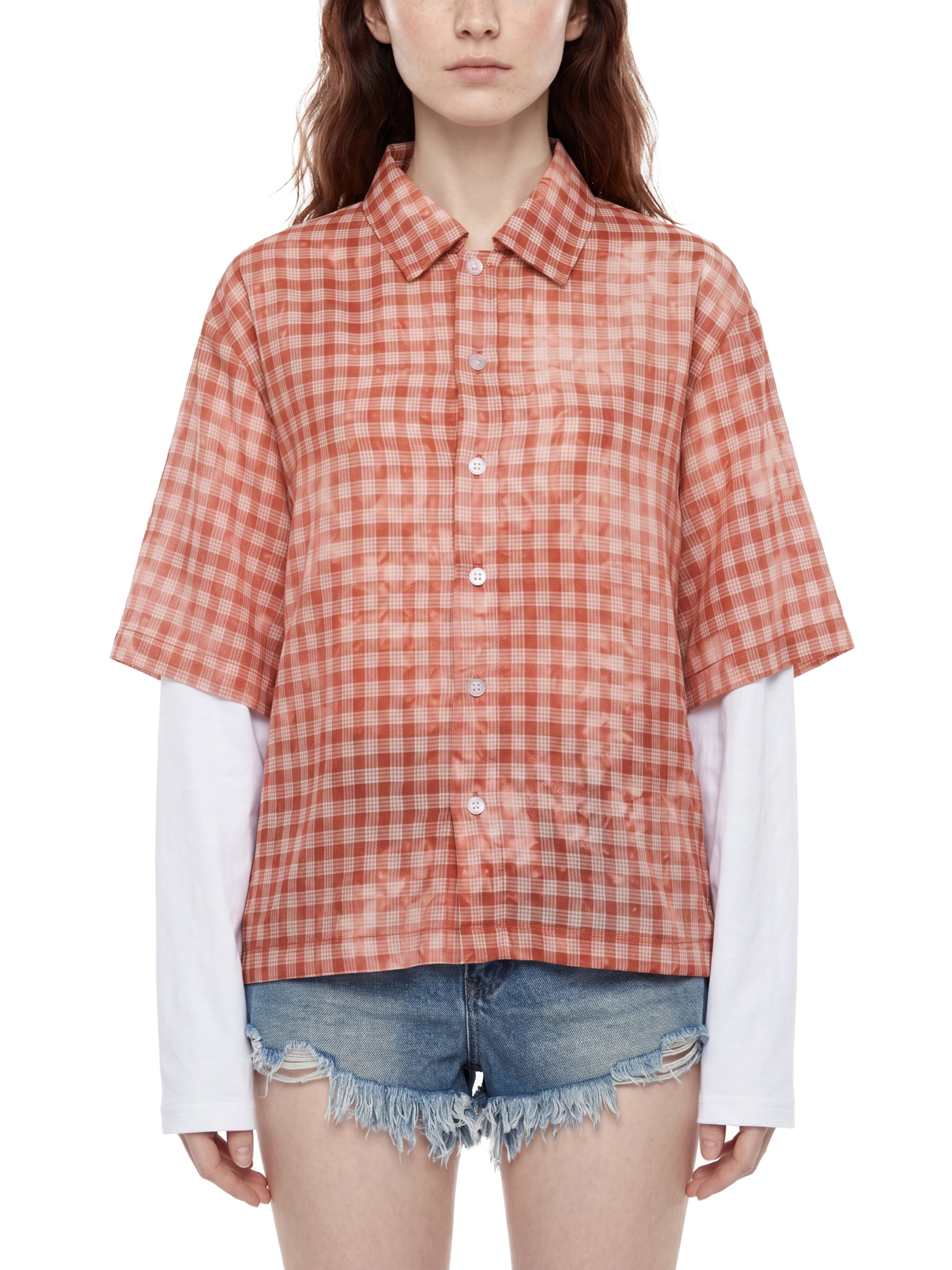 Unisex Vintage Wash Plaid Short Sleeve Shirt