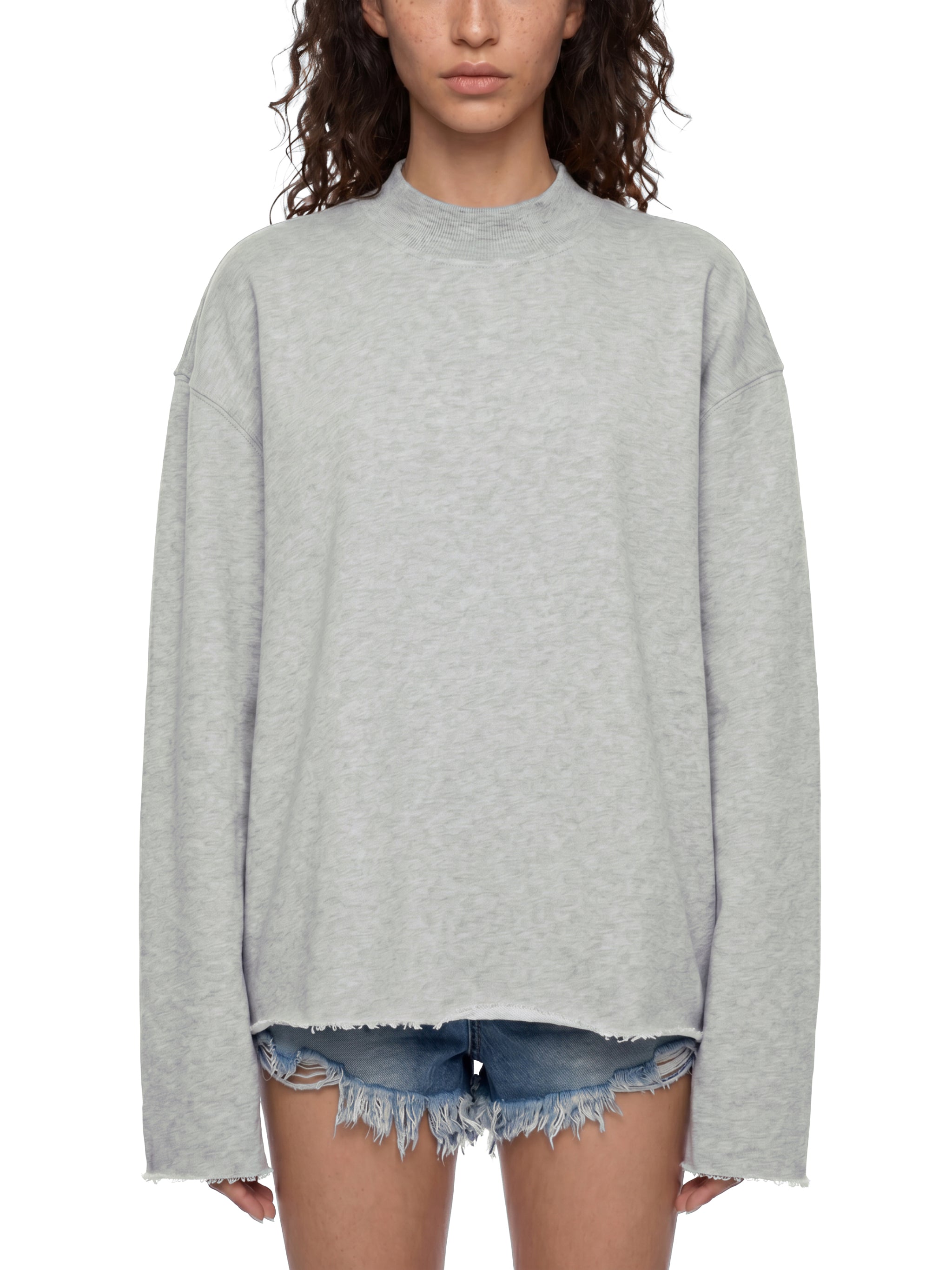 Unisex Mock-Neck Raw-Edge Boxy Sweatshirt