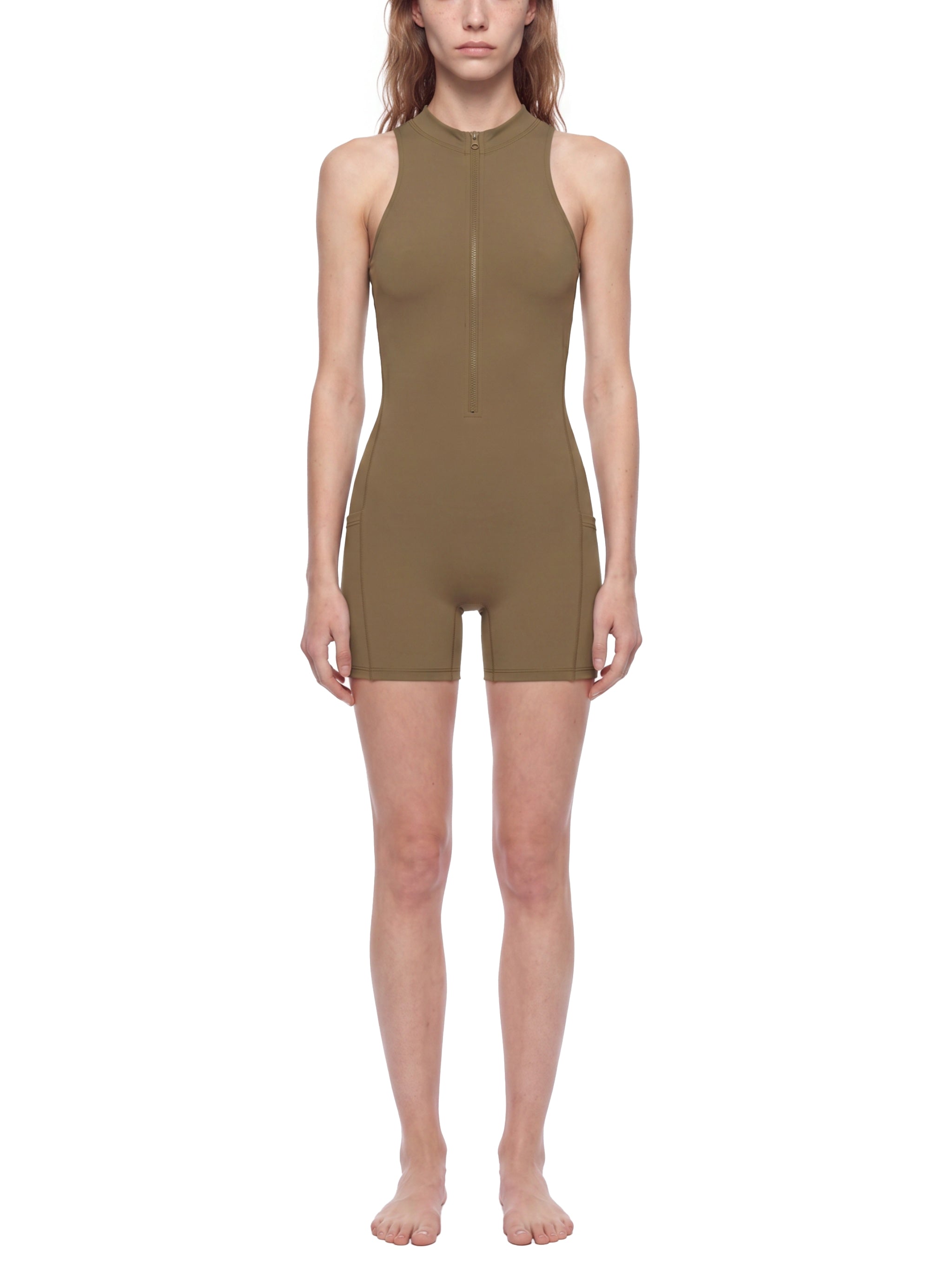 Women’s quarter-zip yoga romper modelled view