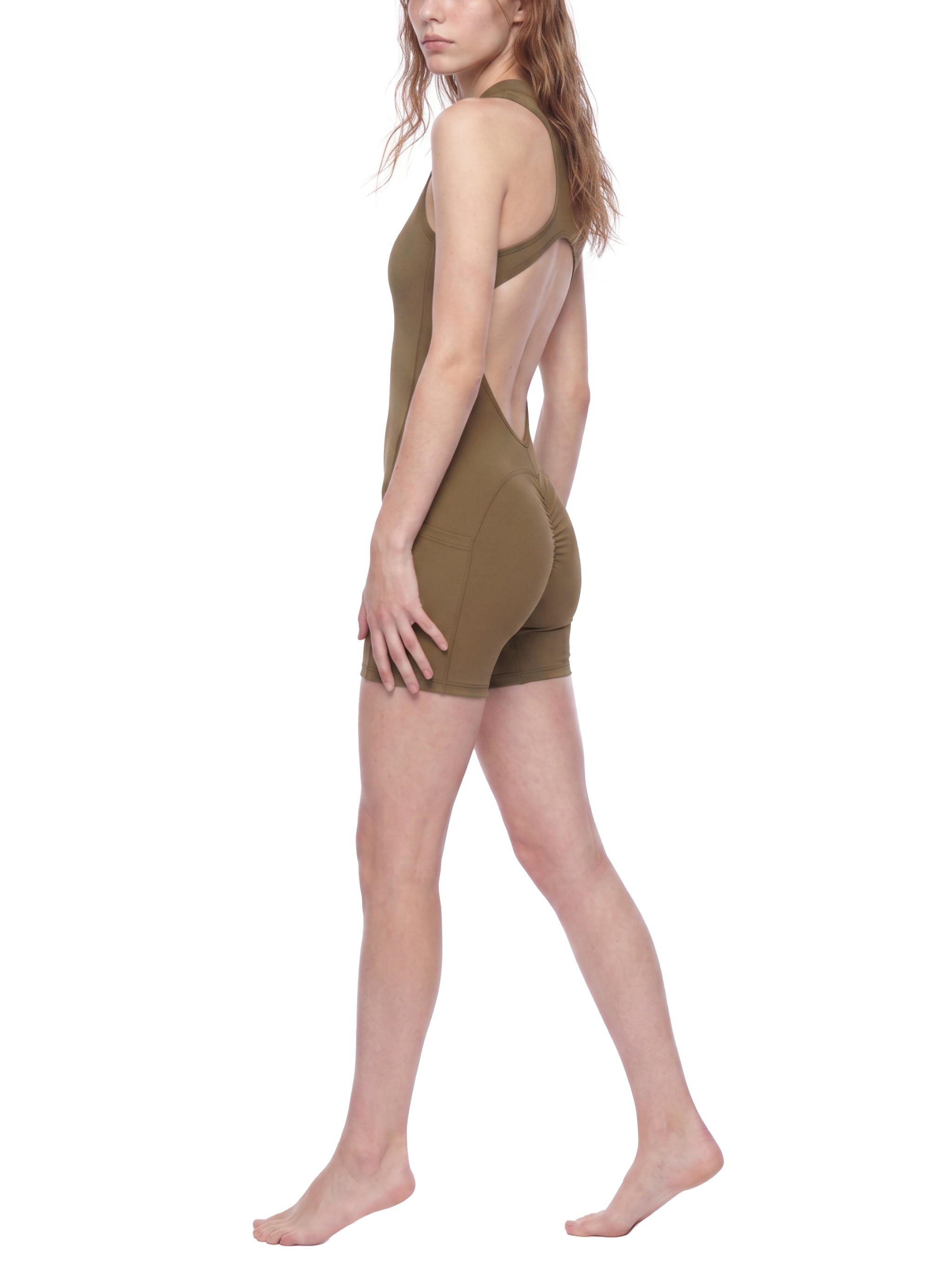 Women’s quarter-zip yoga romper modelled view