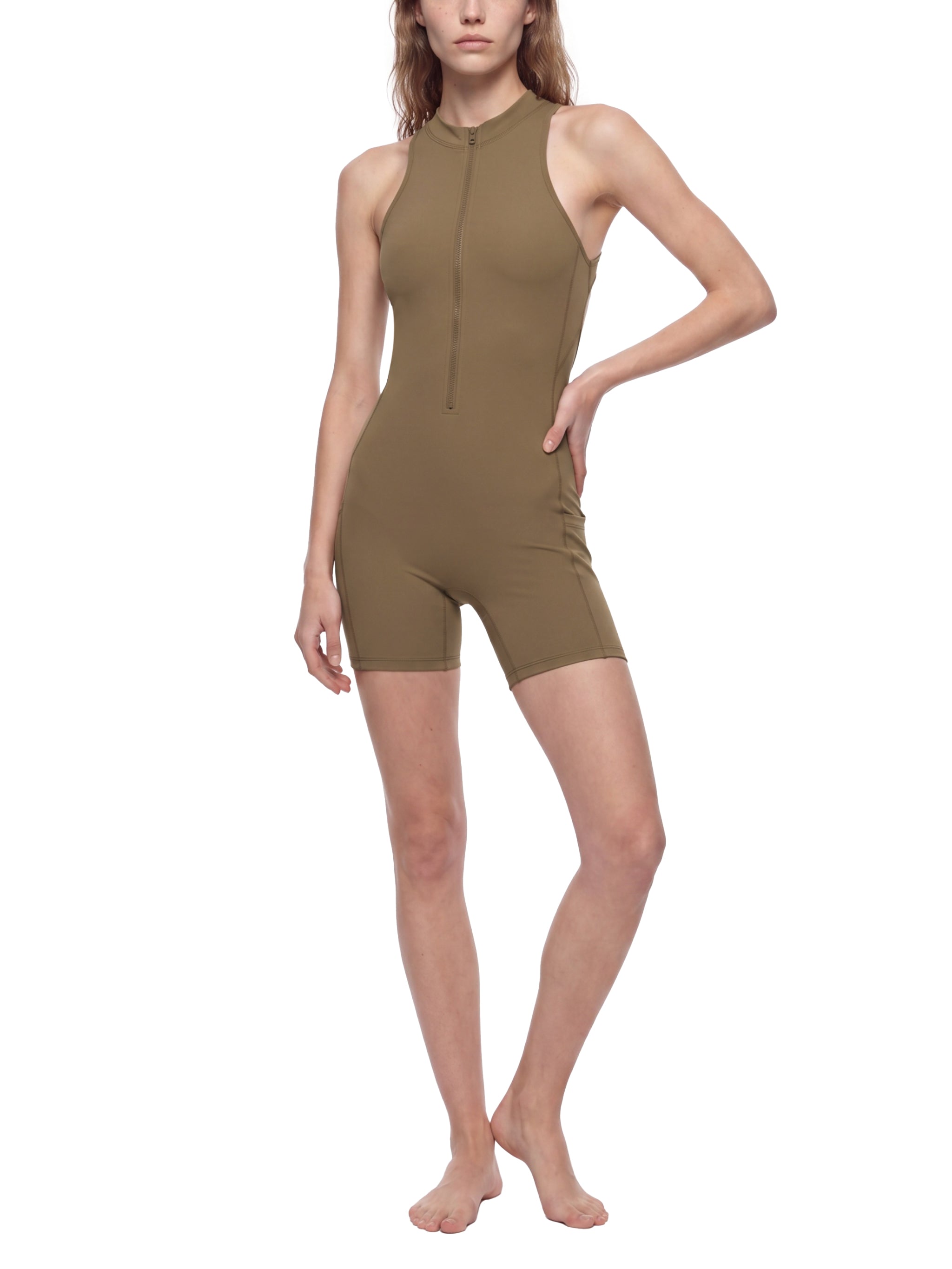 Women’s quarter-zip yoga romper modelled view