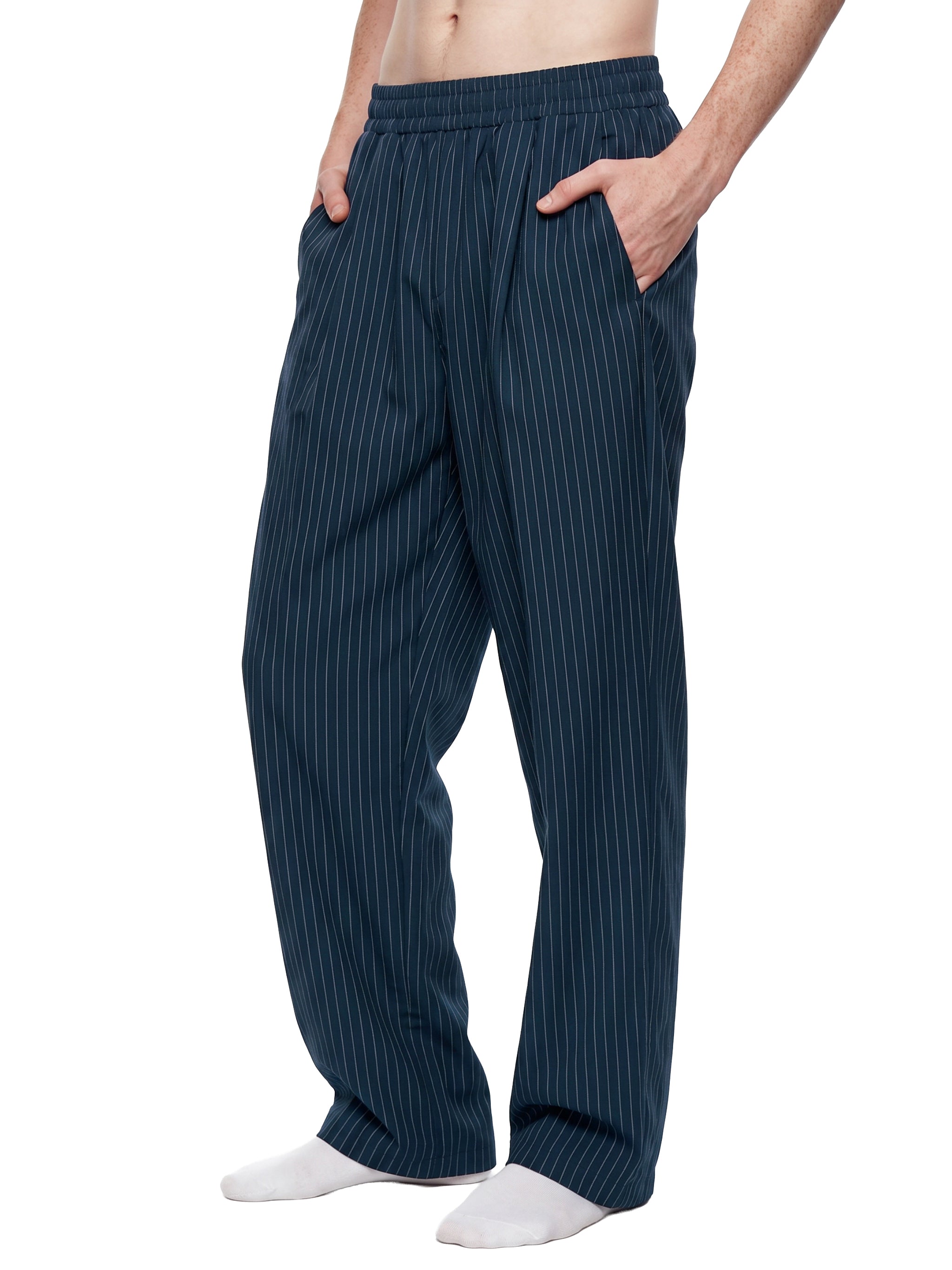 Unisex Striped Pleated Pants