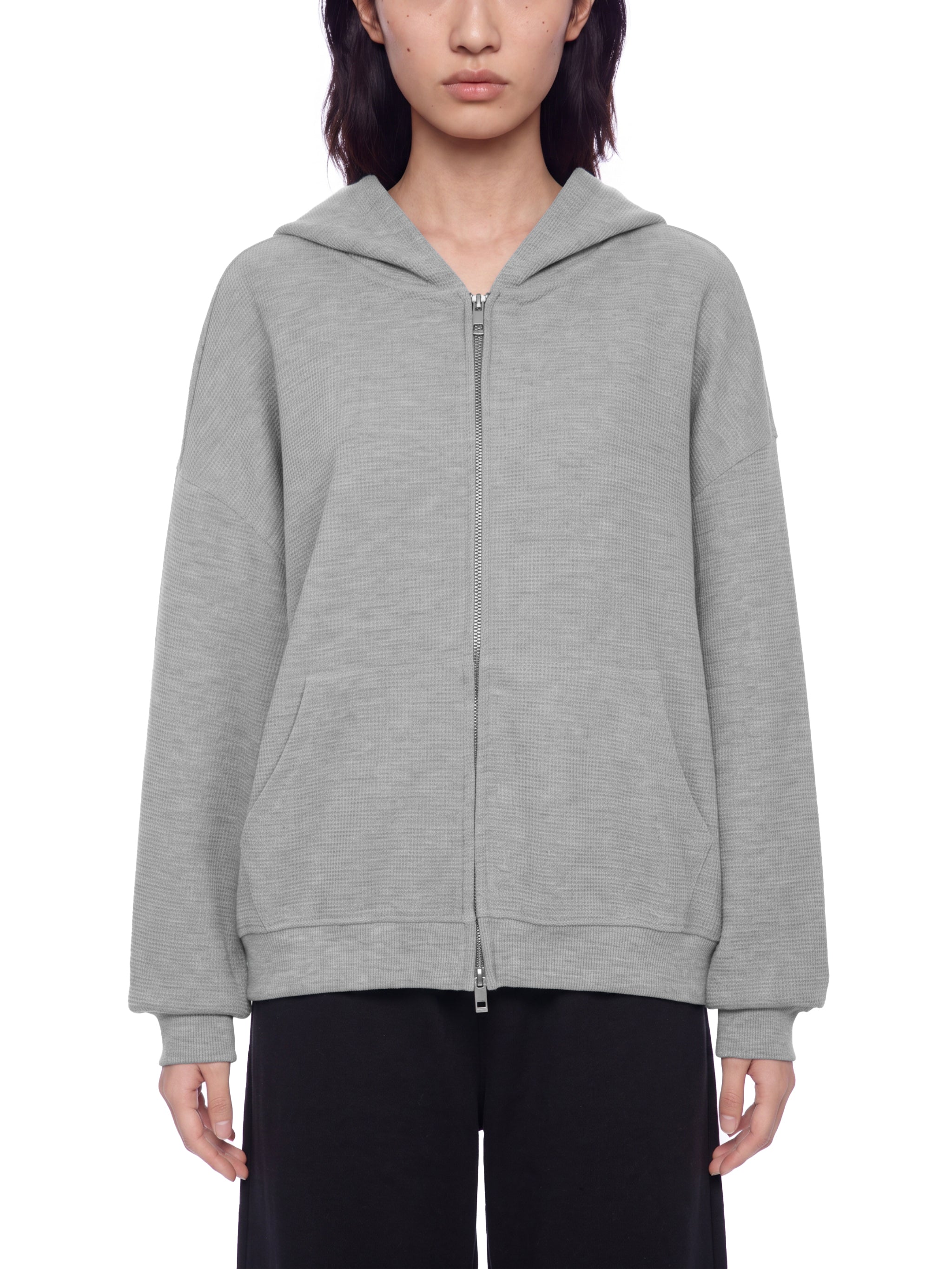 Unisex Waffle Boxy Full-Zip Hoodie