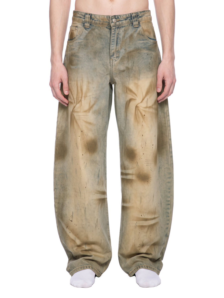 Men’s Vintage-Wash Barrel-Leg Jeans