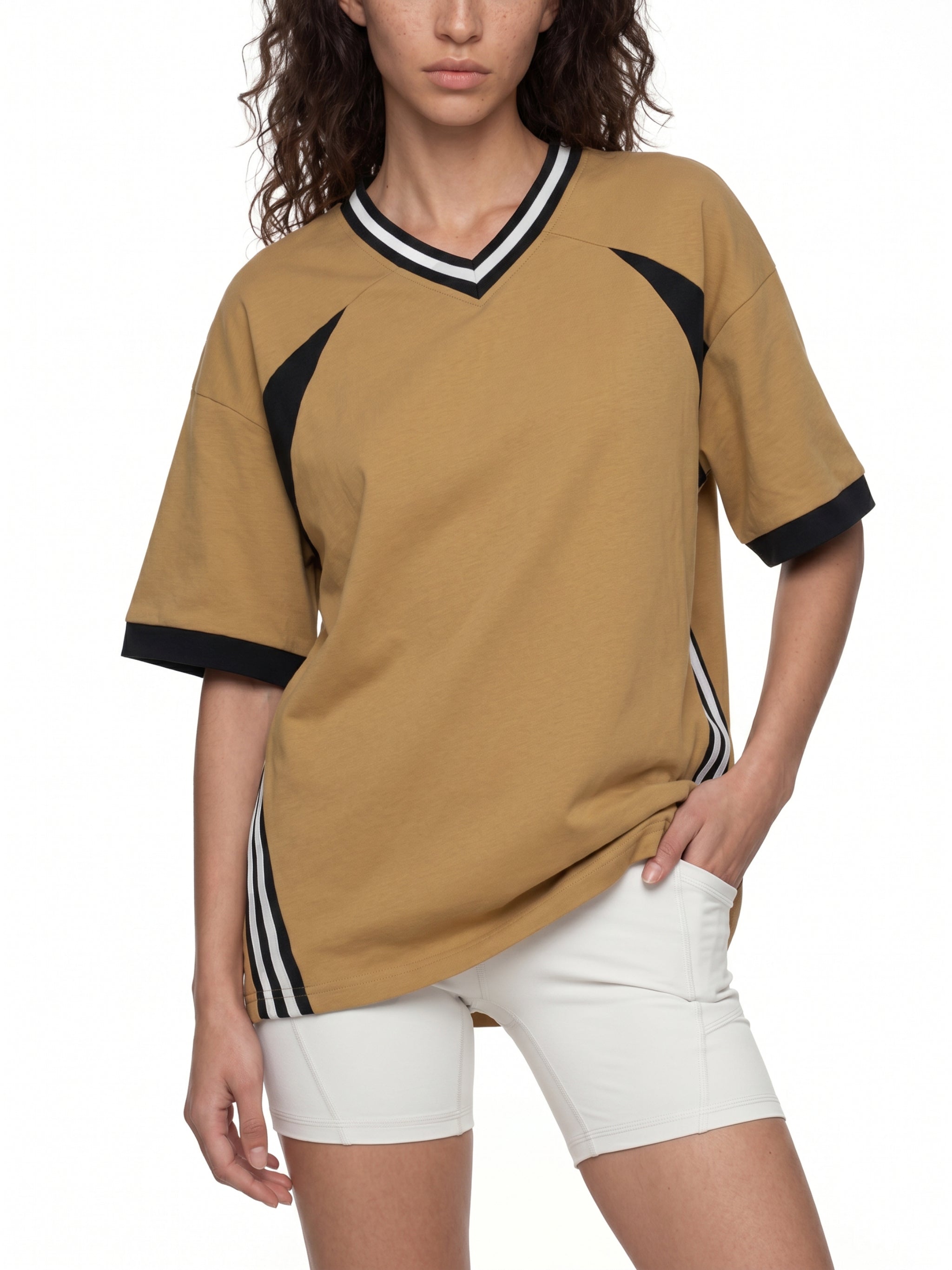 Unisex Colour Block V-Neck T-Shirt