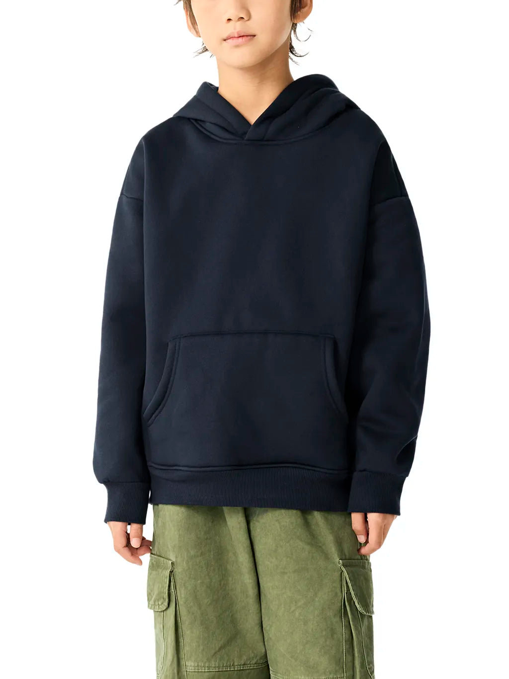 Child modelling the Essential Kids' Fleece Hoodie