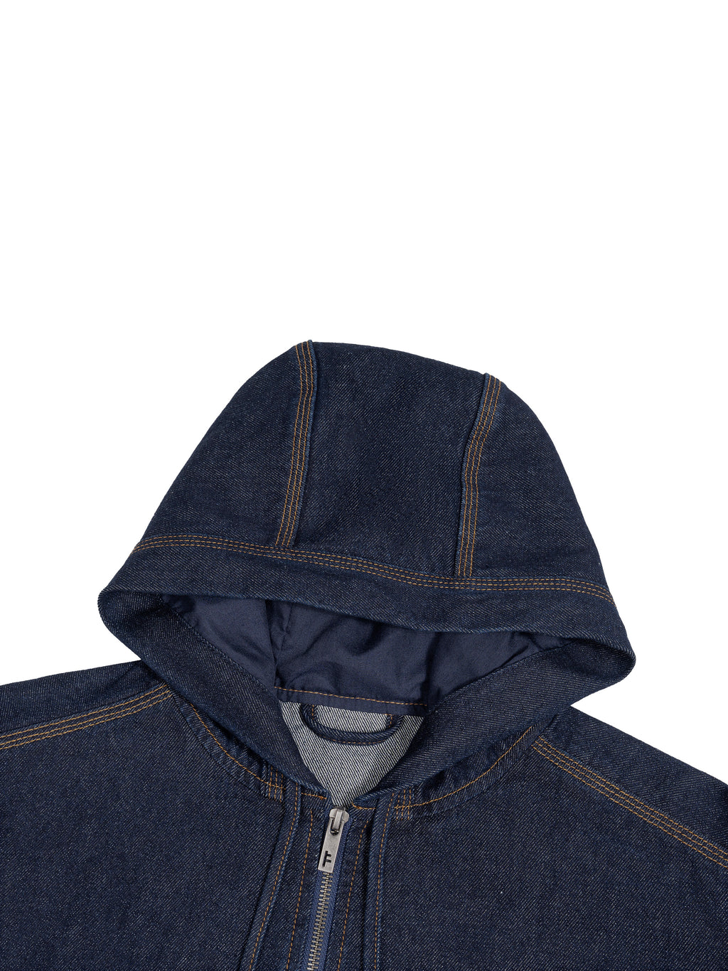Men’s Boxy Vintage Wash Hooded Denim Jacket hood and front detail