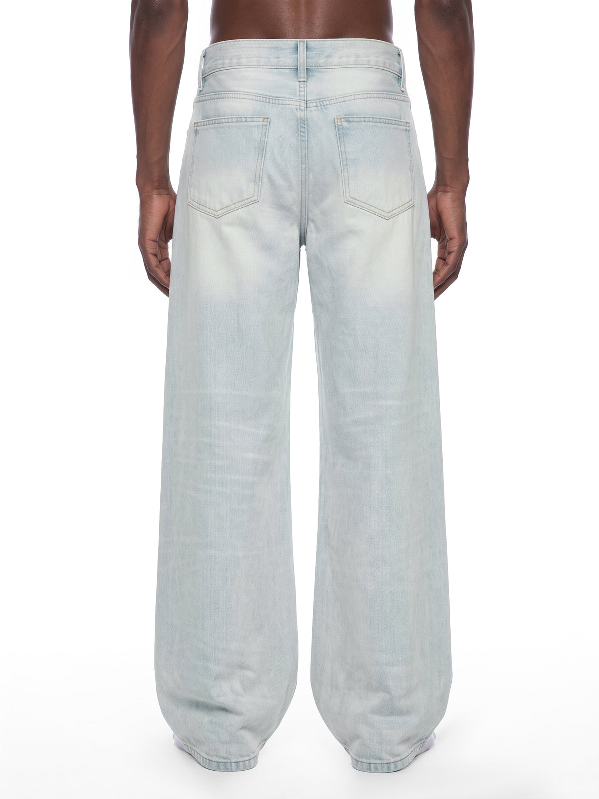 Men’s Vintage Wash Wide Leg Denim Jeans model back view