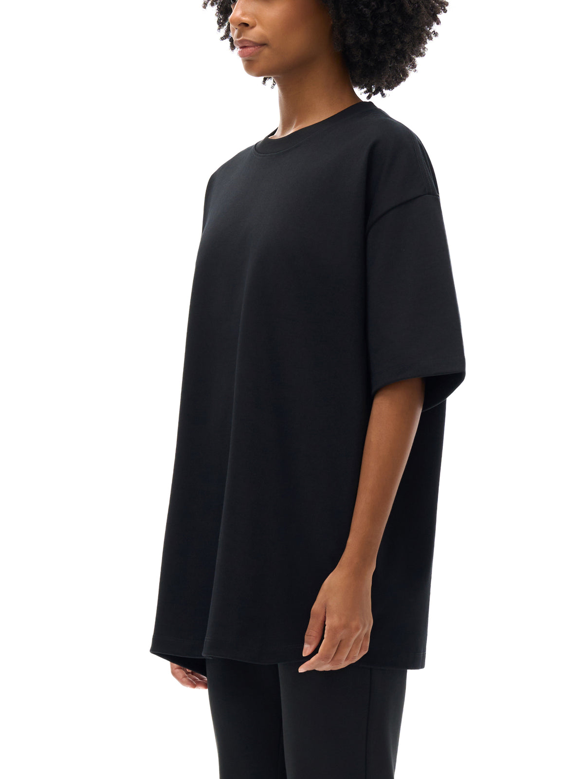 Off Script Heavyweight Drop Shoulder T-Shirt on female model side view