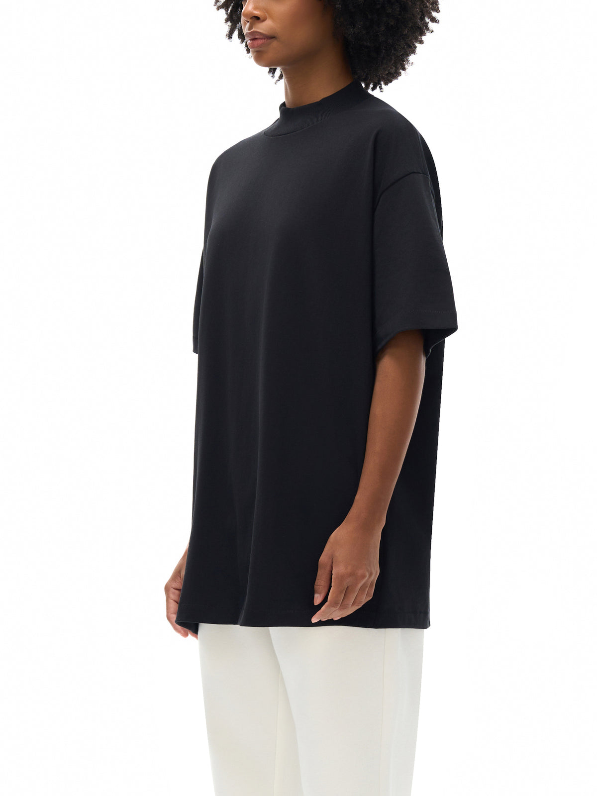 Off Script Essential Cotton T-Shirt on female model side view