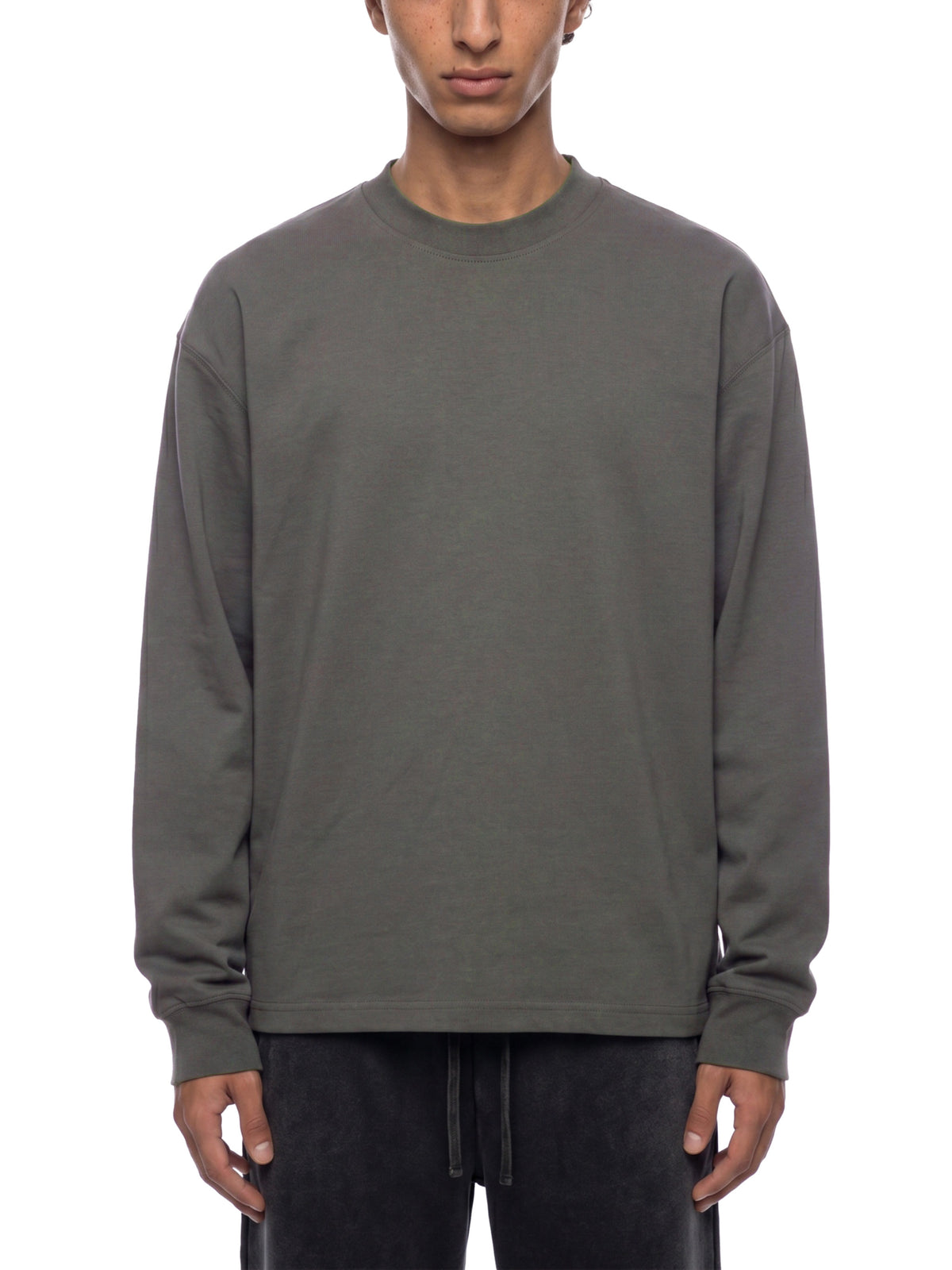 Off Script Essential Crewneck Long-Sleeve T-Shirt on male model front view