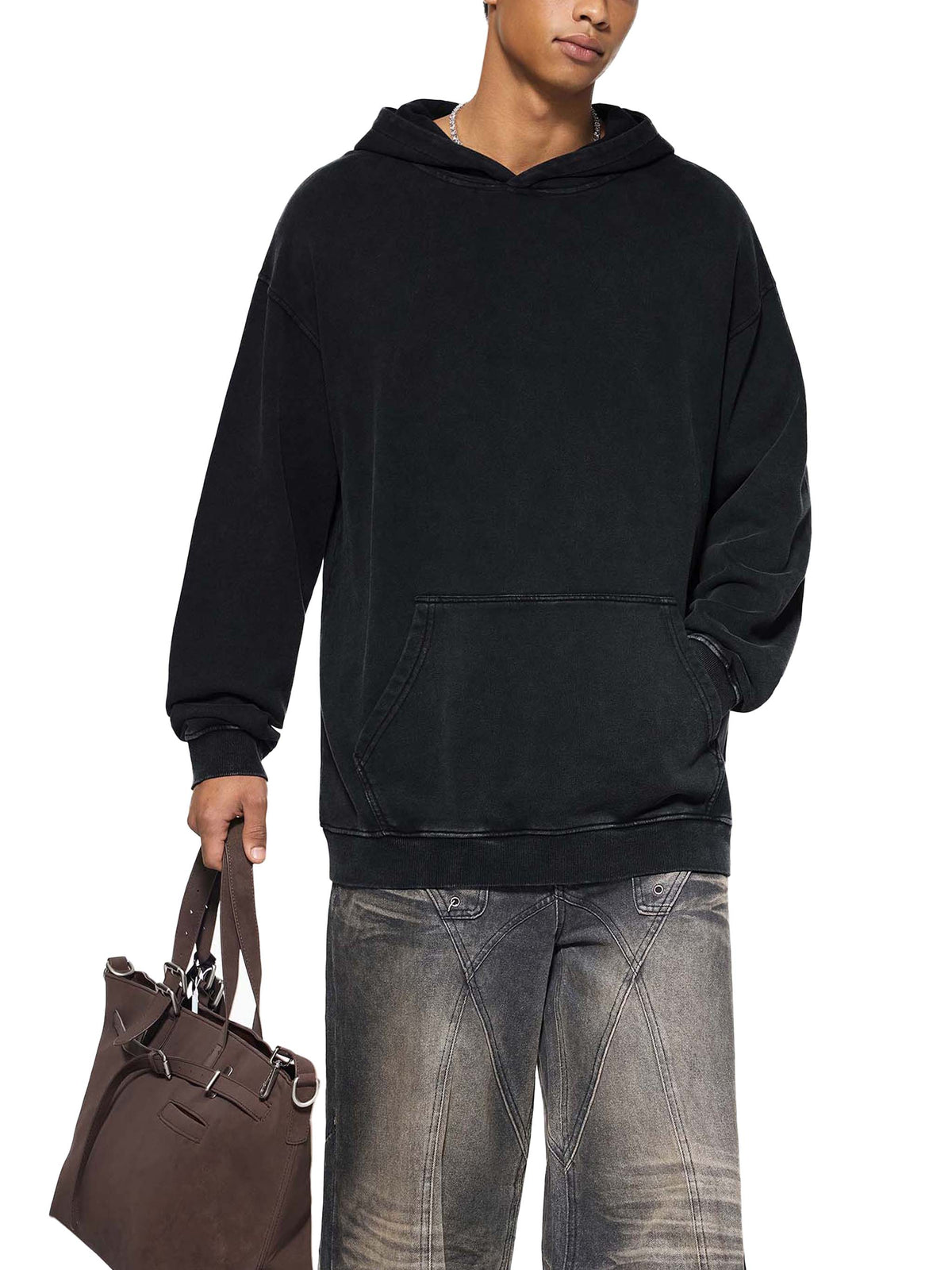 Off Script snow-washed oversized cotton hoodie, model view 5