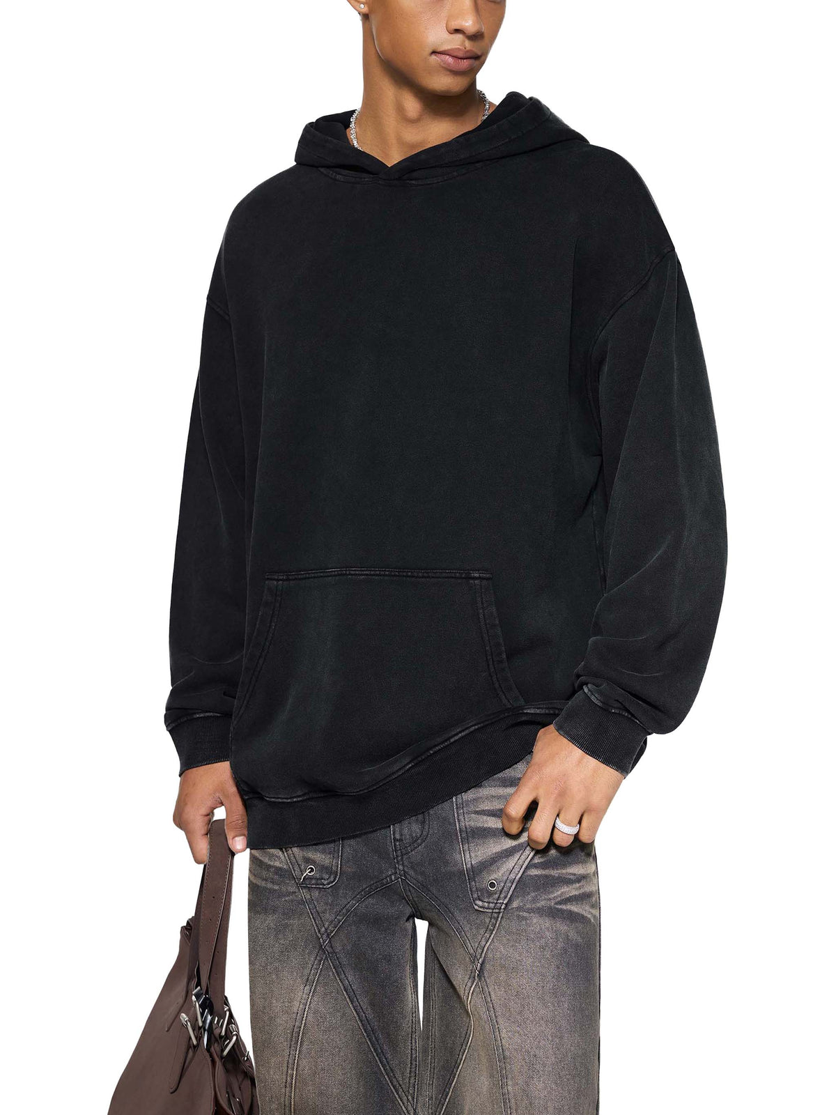 Off Script snow-washed oversized cotton hoodie, model view 7
